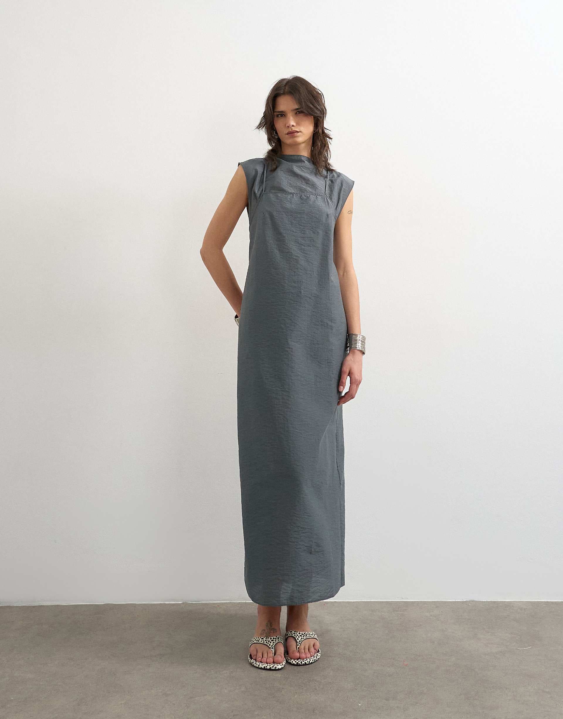 Topshop short sleeve cami layered maxi dress in slate gray