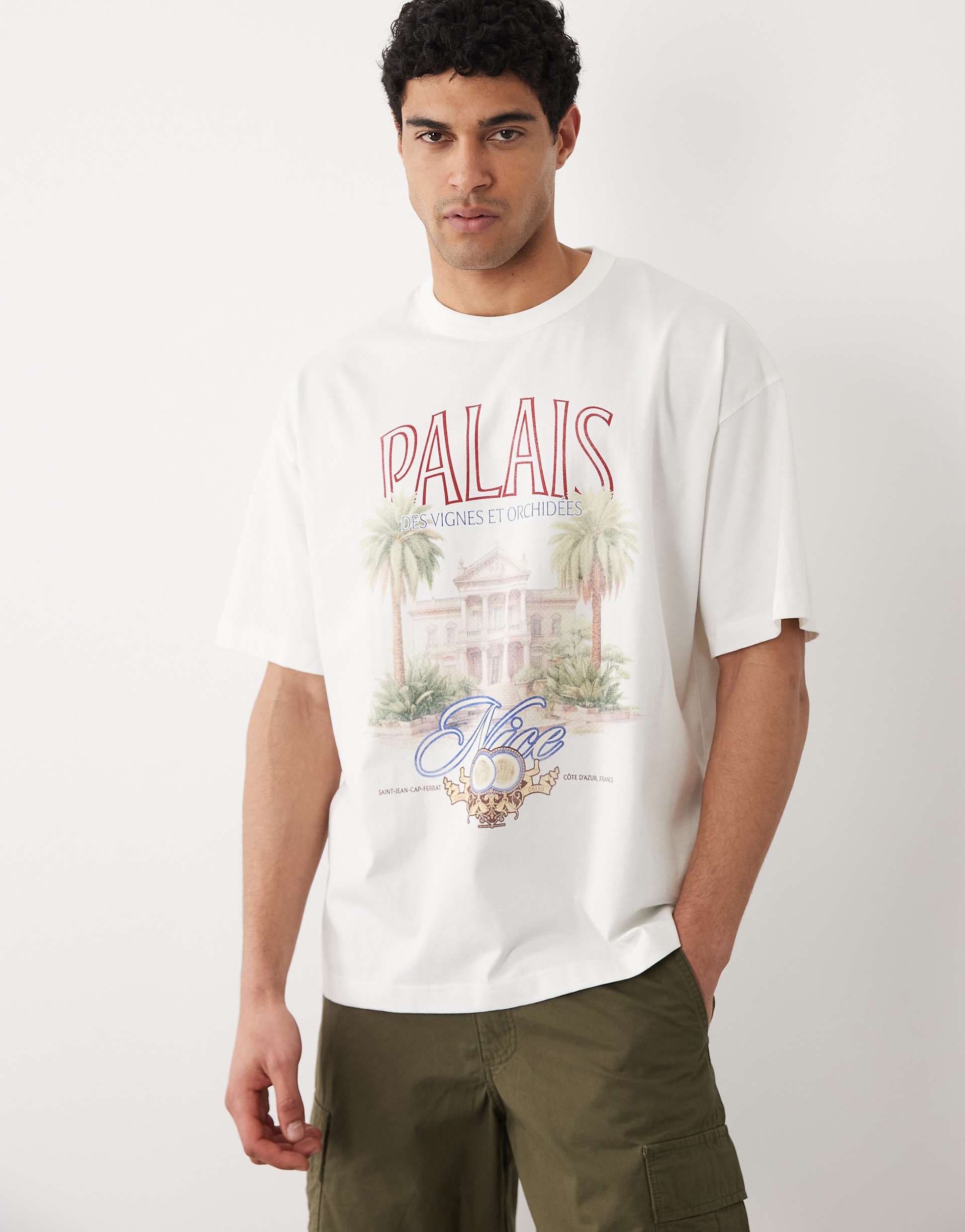 Jack & Jones oversized t-shirt with front scenic print in white