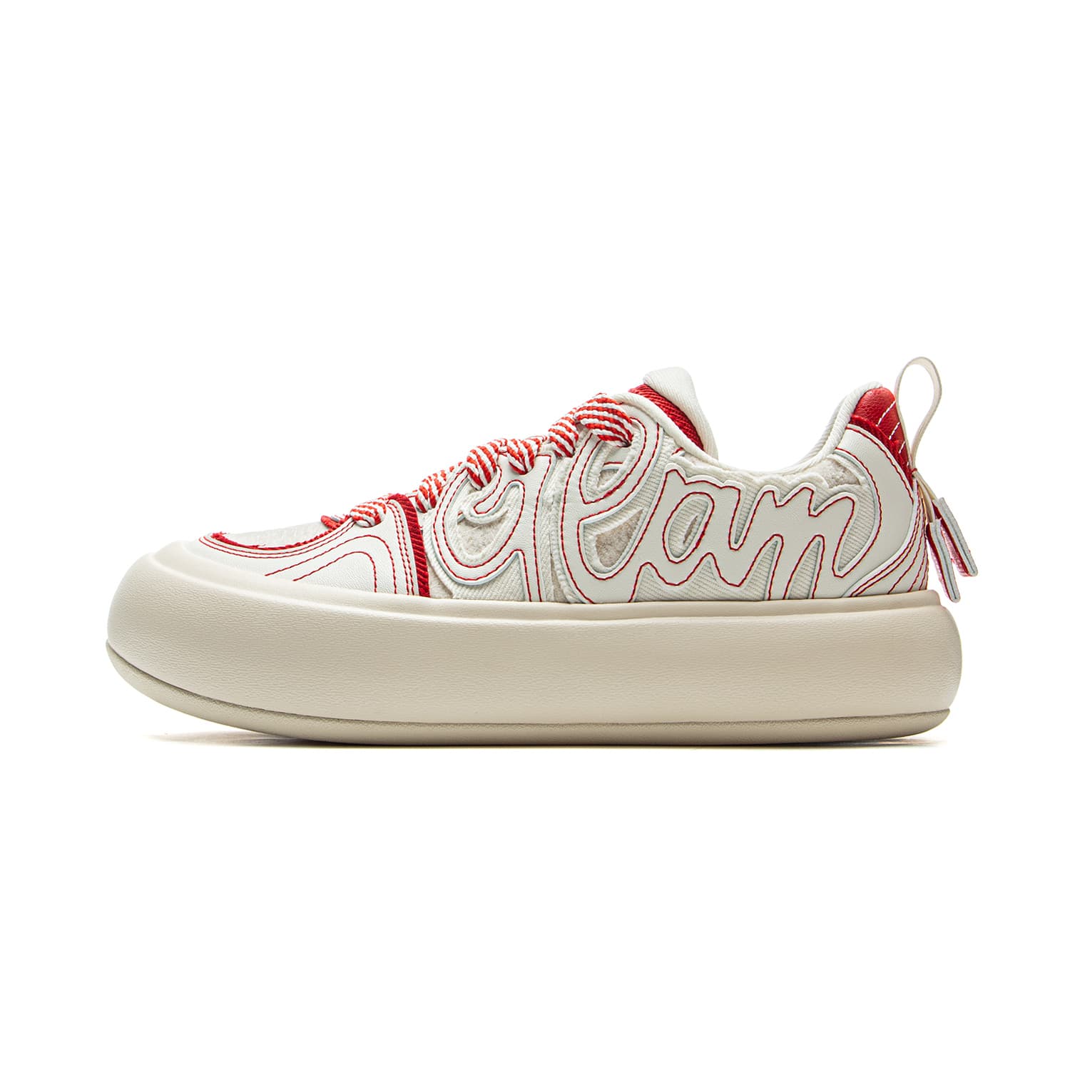 LI-NING Puff Platform Trendy Sport Anti-Slip Wear-Resistant Low-Top Plimsolls Women's Beige Red