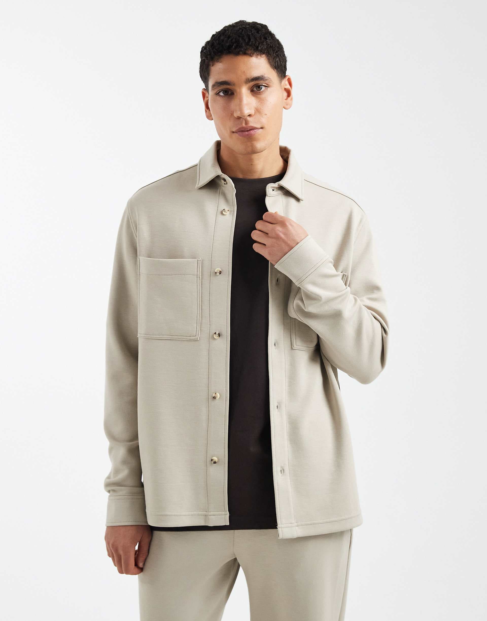 ASOS DESIGN overshirt in beige - part of a set