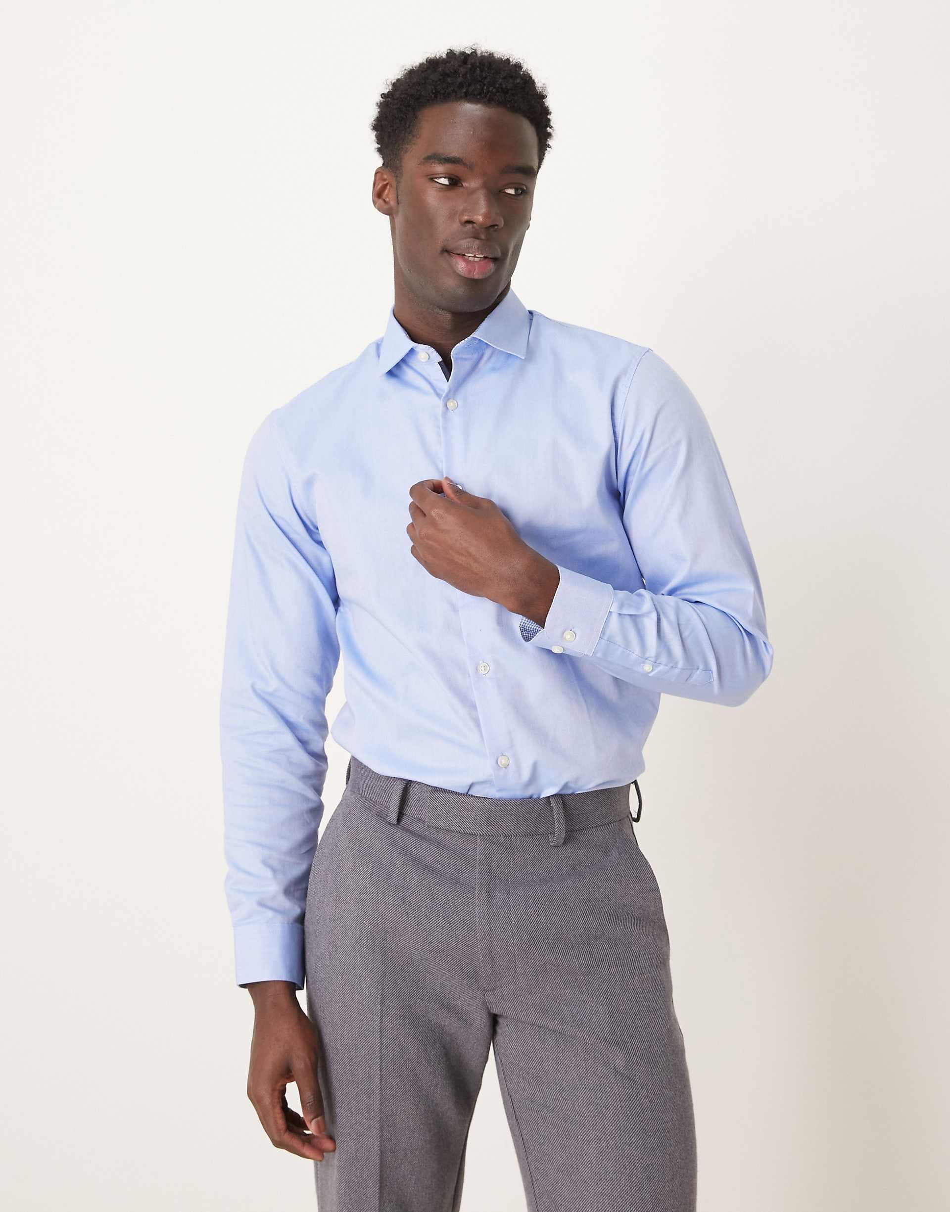 Selected slim fit easy iron smart shirt in light blue