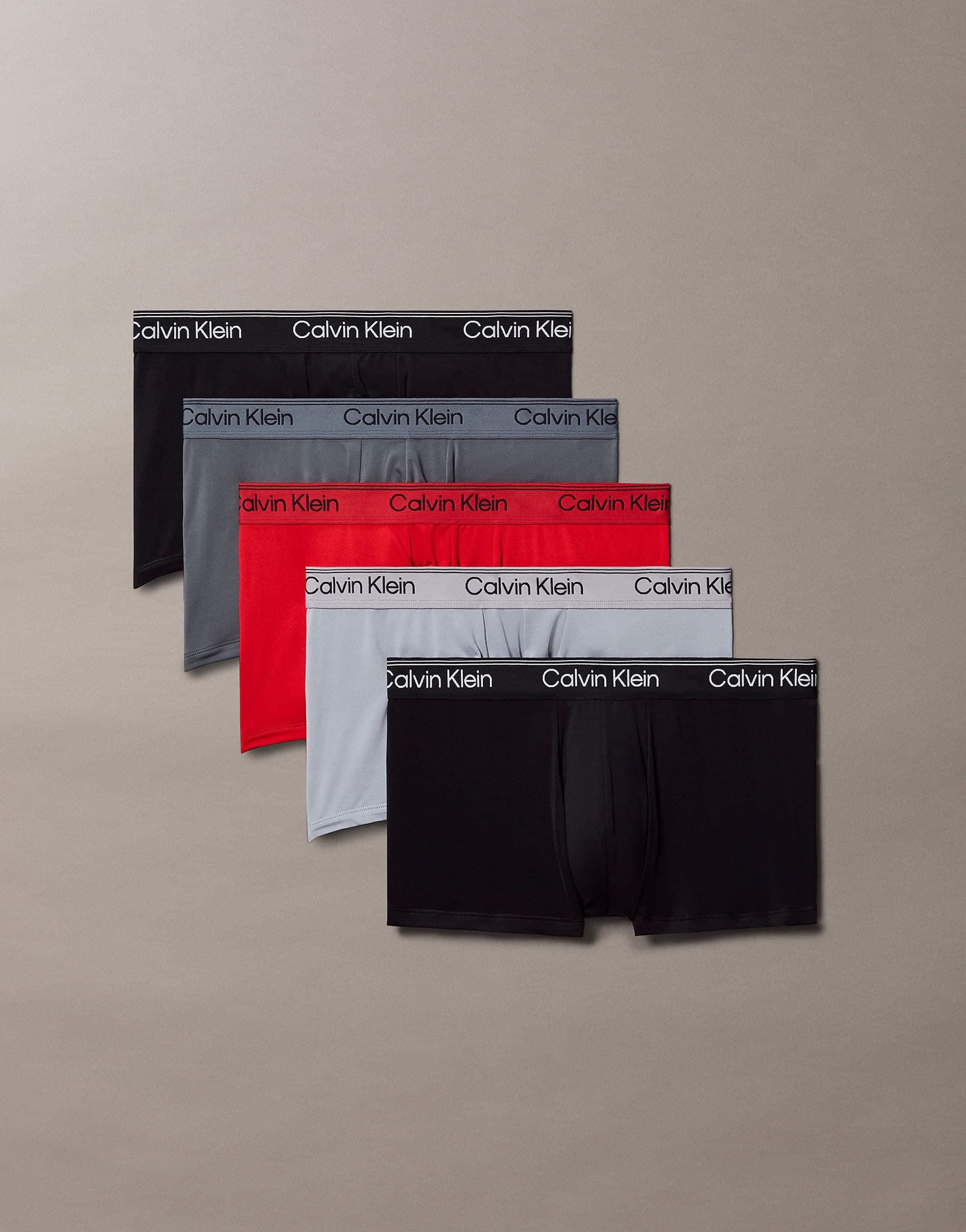 Calvin Klein Micro Stretch 5 pack low rise trunks in black/red/gray