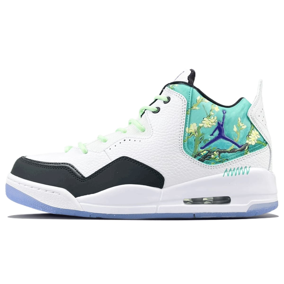 Custom Sneakers Jordan Courtside 23 'Late Star Manual' Apricot Blossom Time Masterpiece Series Hand-Painted Fresh Exquisite Cushioned Slip-Resistant Mid-Top Retro Basketball Shoes Unisex Spring Green