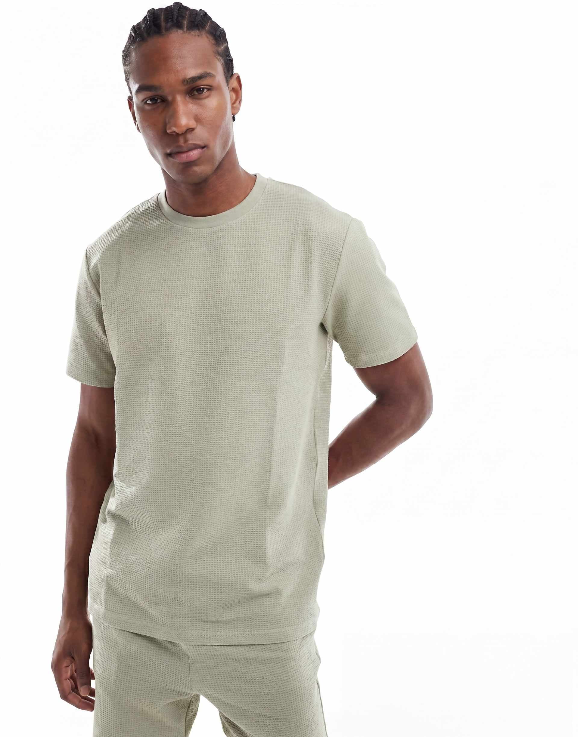 ONLY & SONS short sleeve waffle T-shirt in sage - part of a set