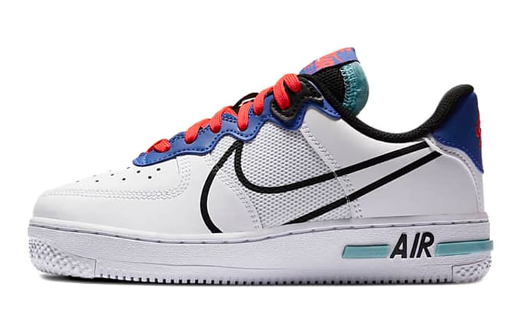 Nike Air Force 1 React White Astronomy Blue Laser Crimson GS