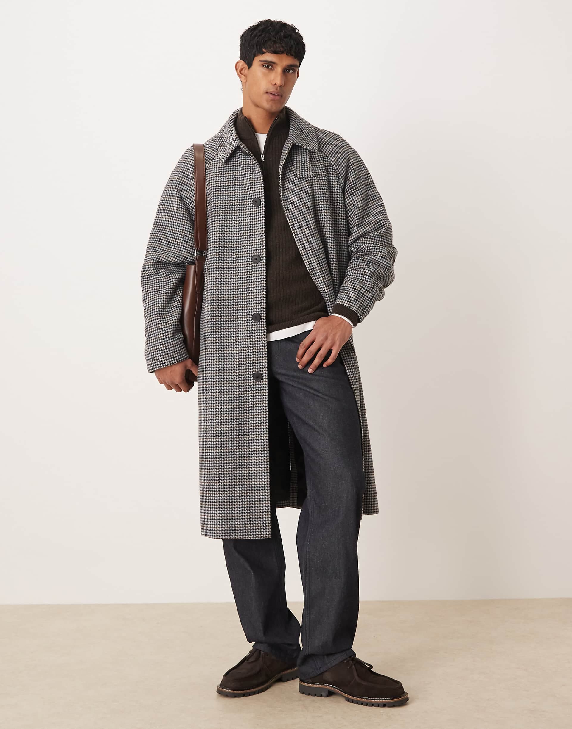 ASOS DESIGN wool look overcoat in houndstooth