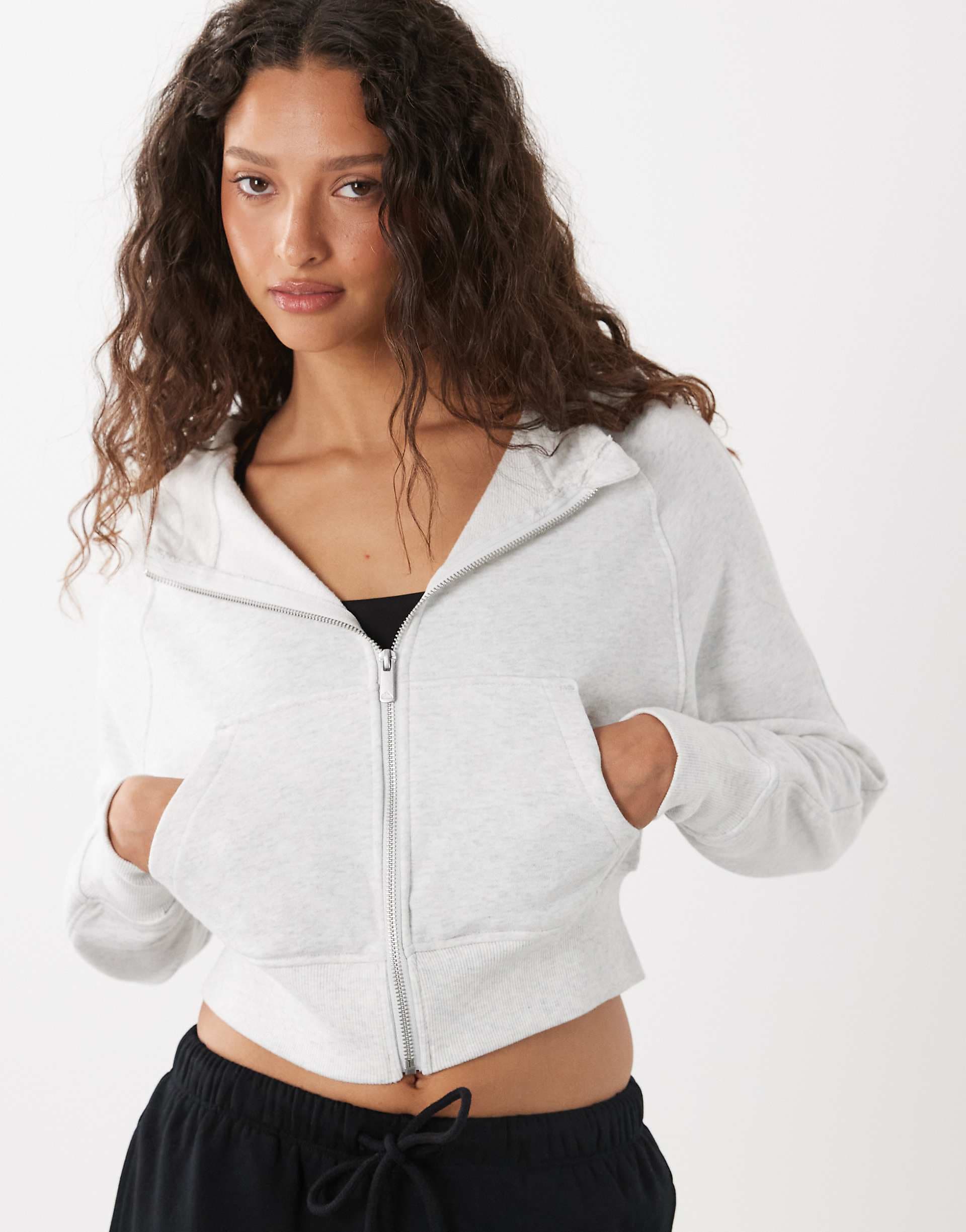 Cotton On Active raglan cropped zip up hoodie in cloudy gray heather