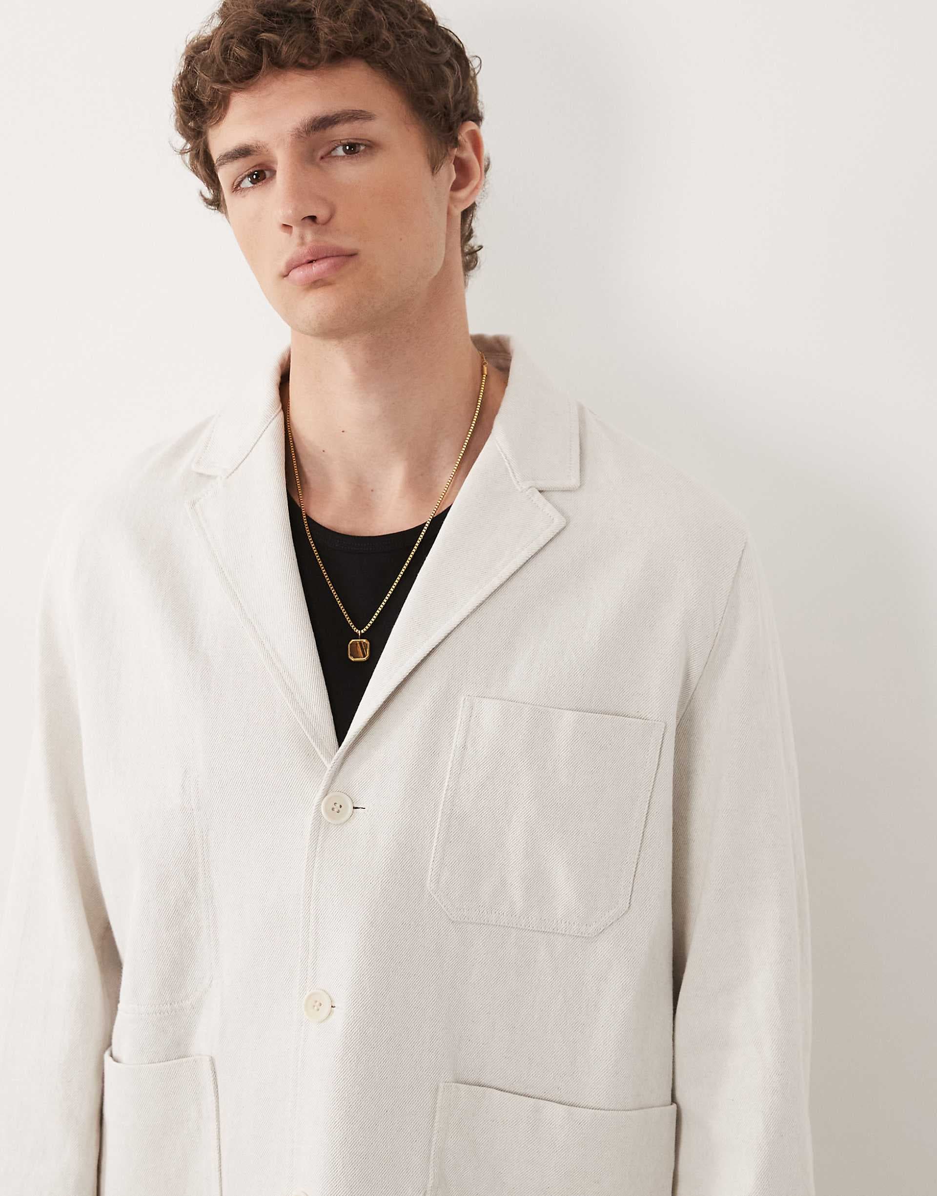 ARKET pure cotton single breasted suit jacket in beige