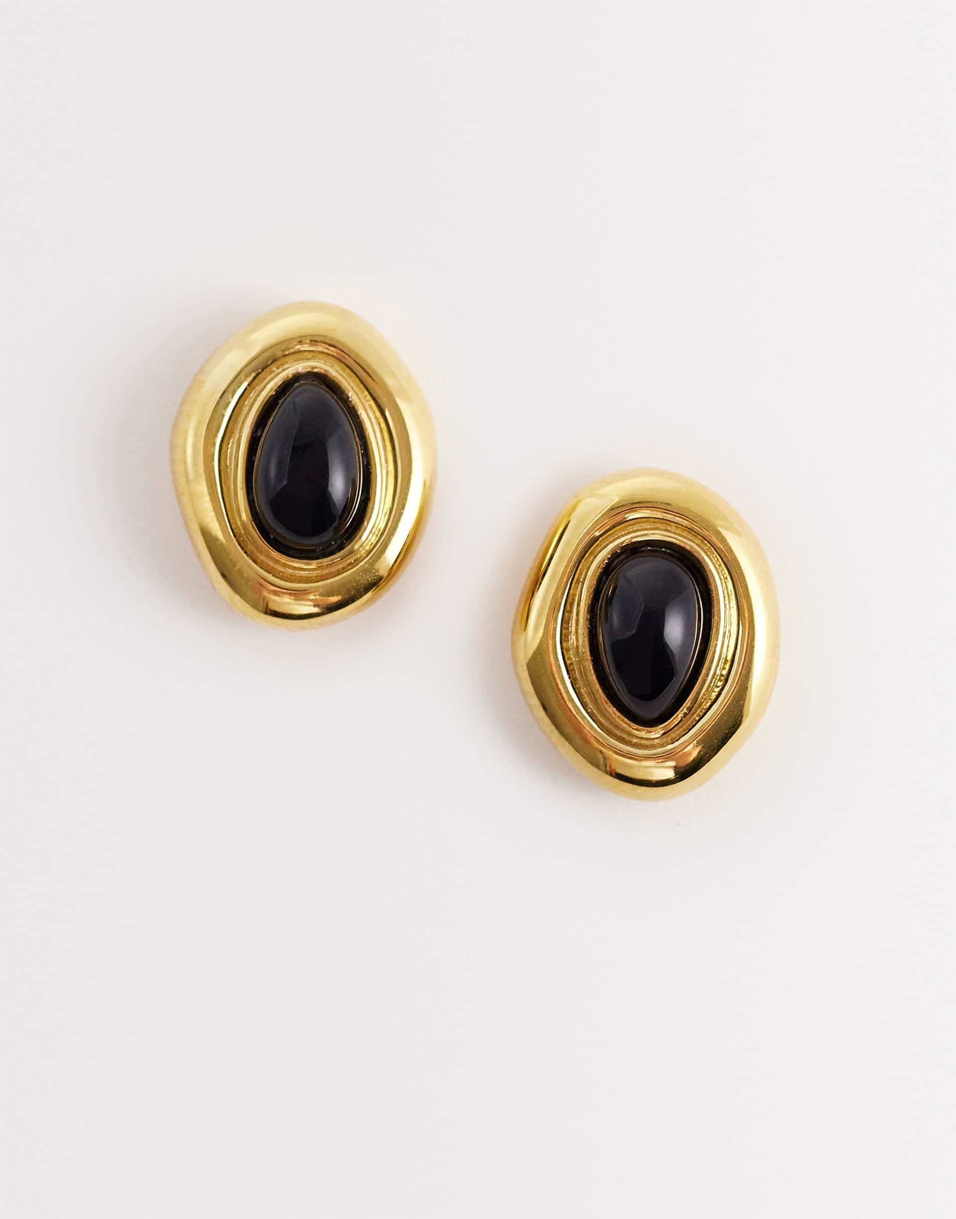Abbott Lyon black onyx molten stud earrings in 18k gold plated stainless steel