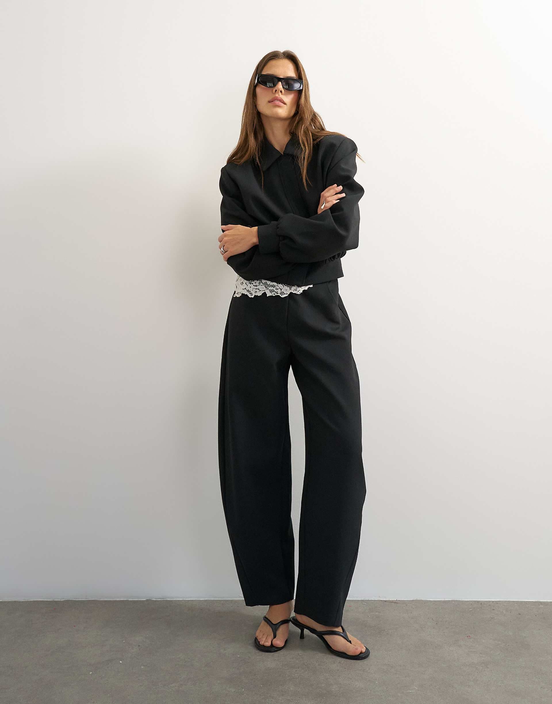 Topshop tailored bubble barrel leg pants in black