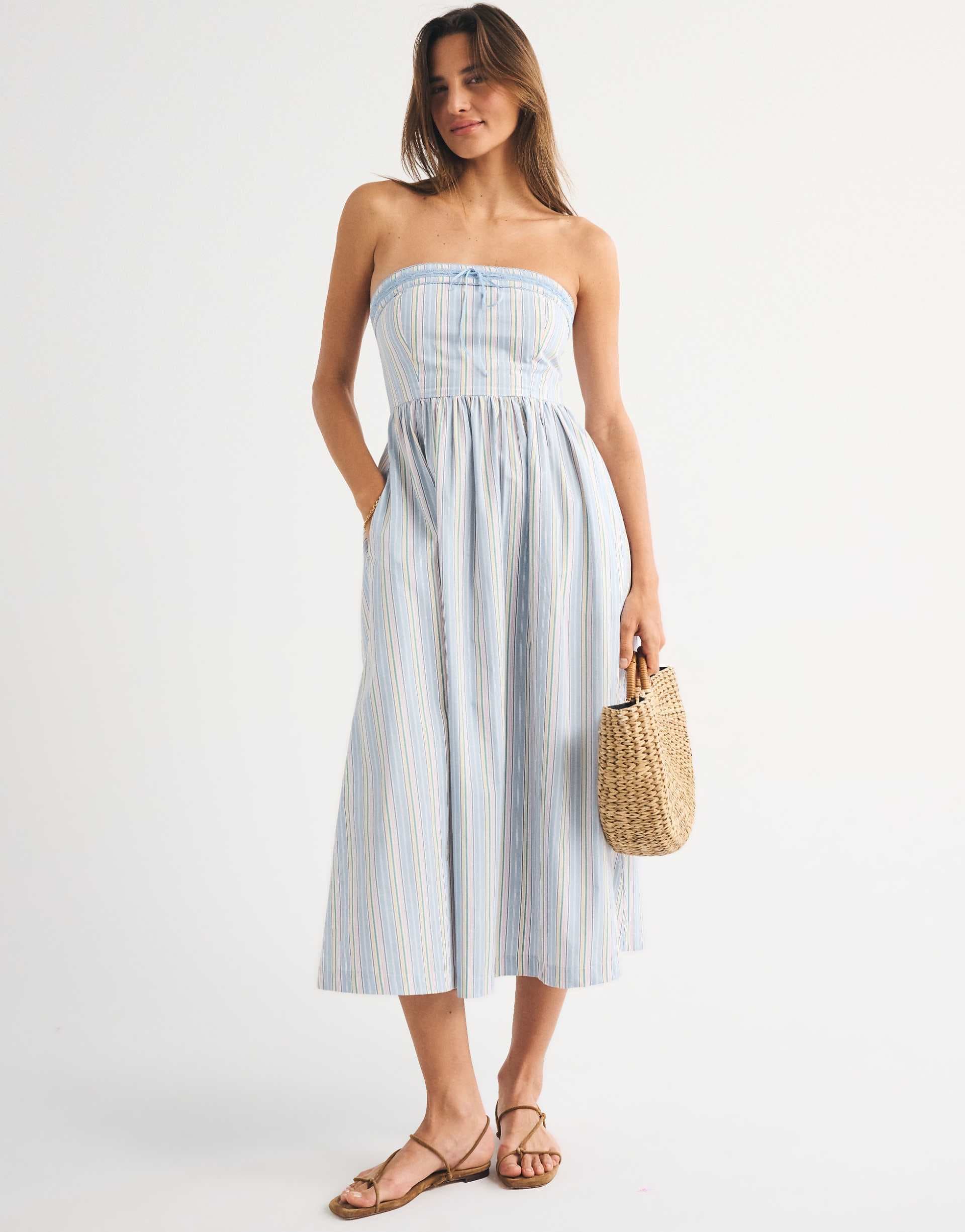 Abercrombie & Fitch bandeau S-line midi dress in blue stripe