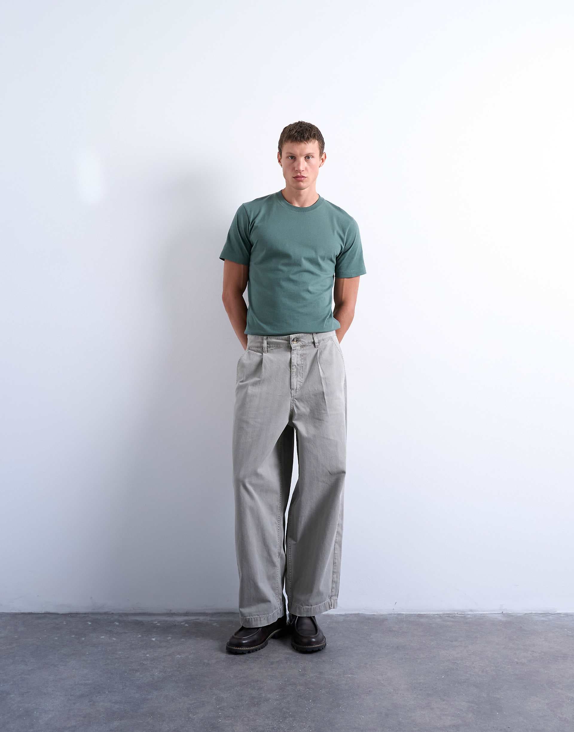 Topman herringbone barrel leg pants in stone