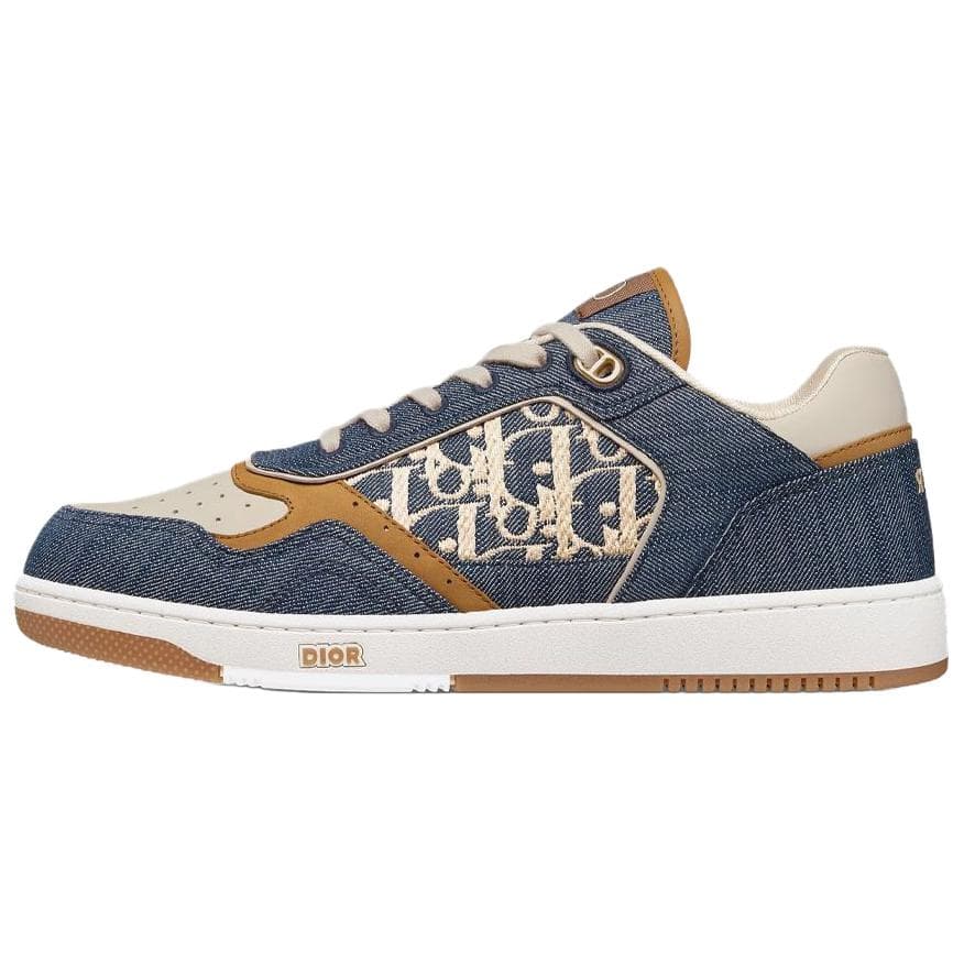 DIOR B27 Uptown Cow Leather Cotton Round-Toe Lace-Up Low-Top Sneakers Men's Blue