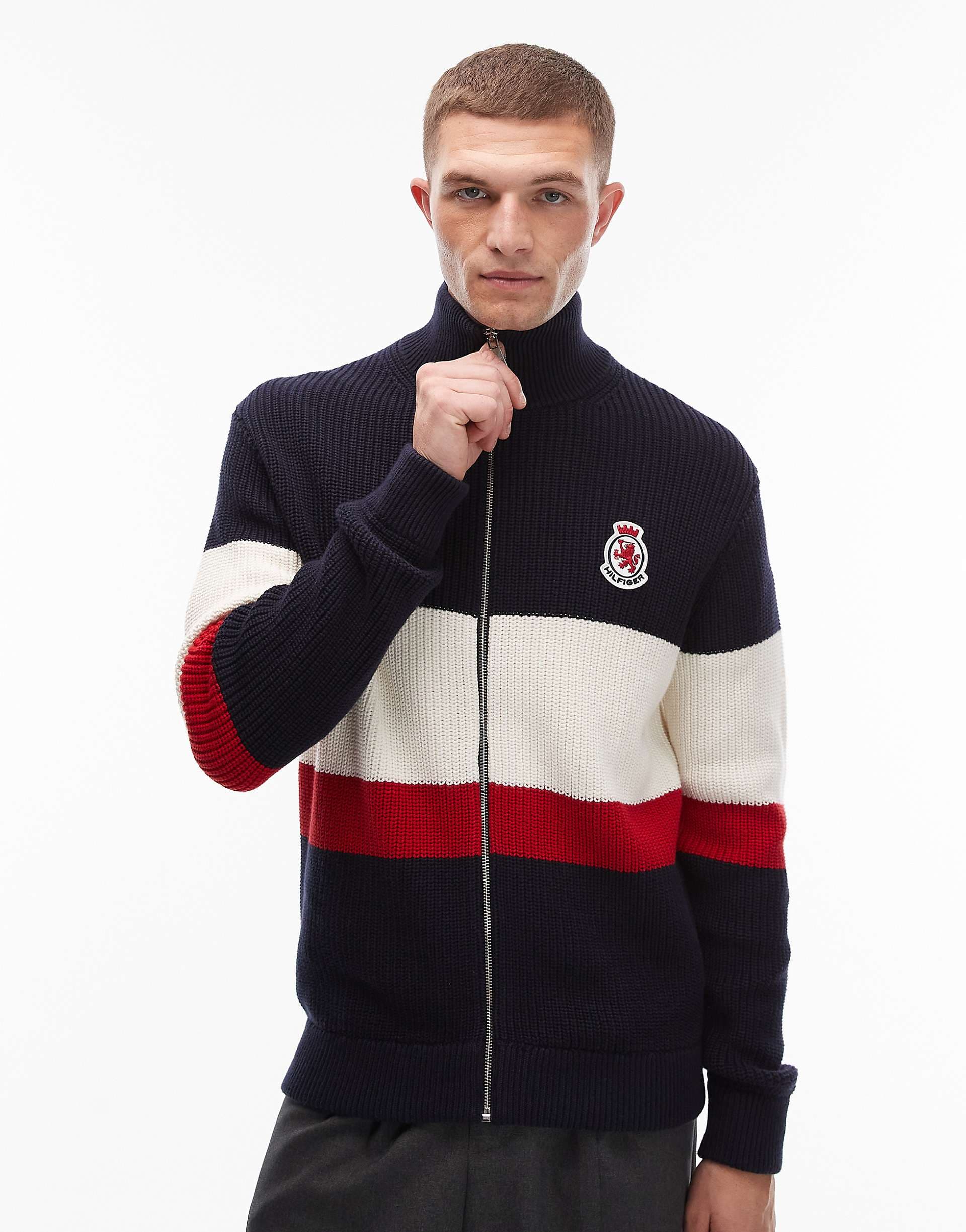 Tommy Hilfiger crest colorblock zip through fleece in navy