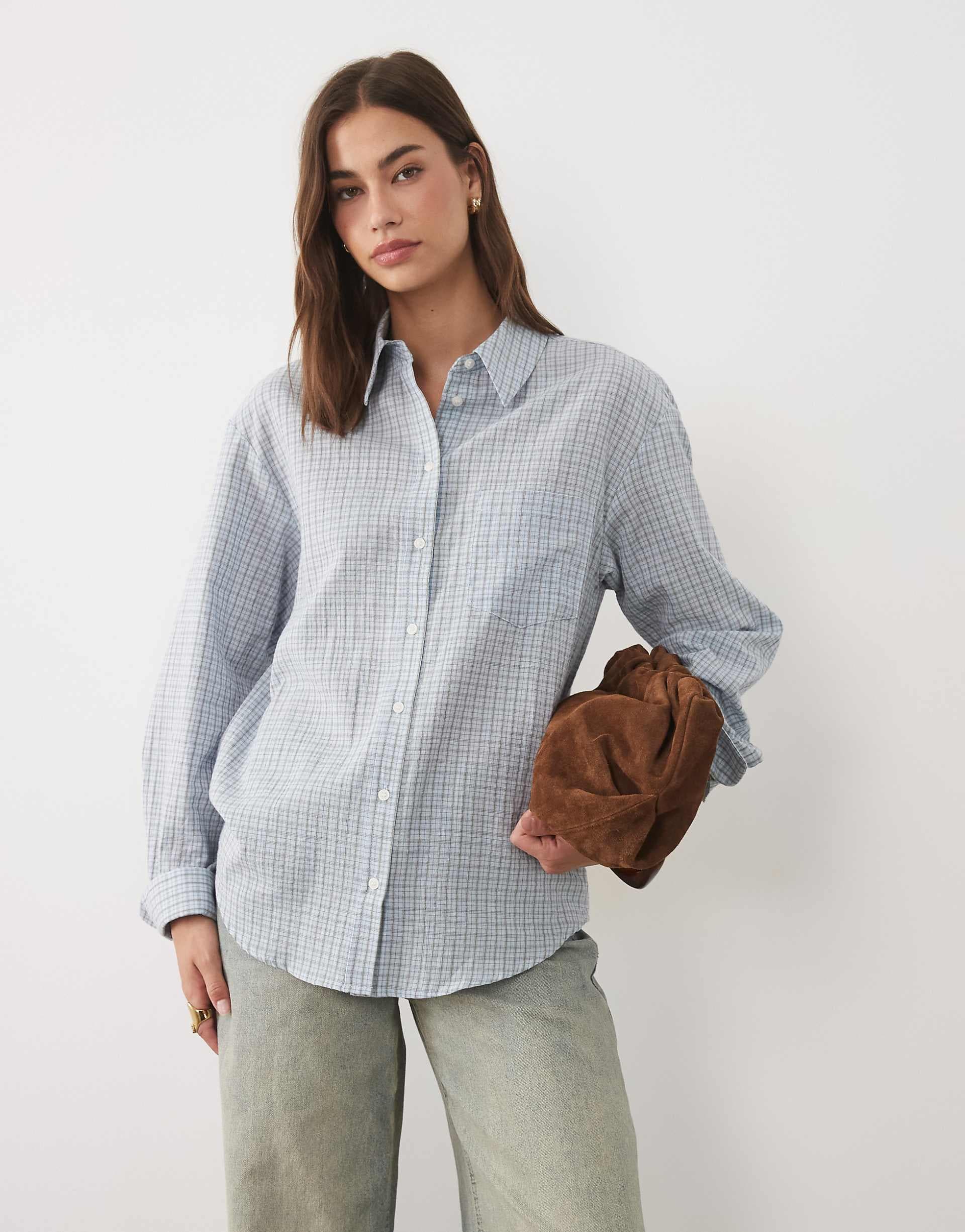 Mango oversized shirt in blue plaid print