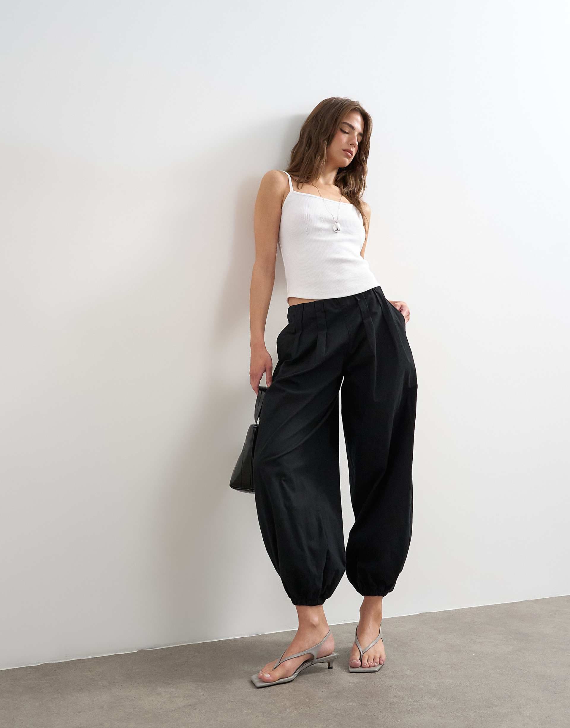Topshop poplin balloon pants in black