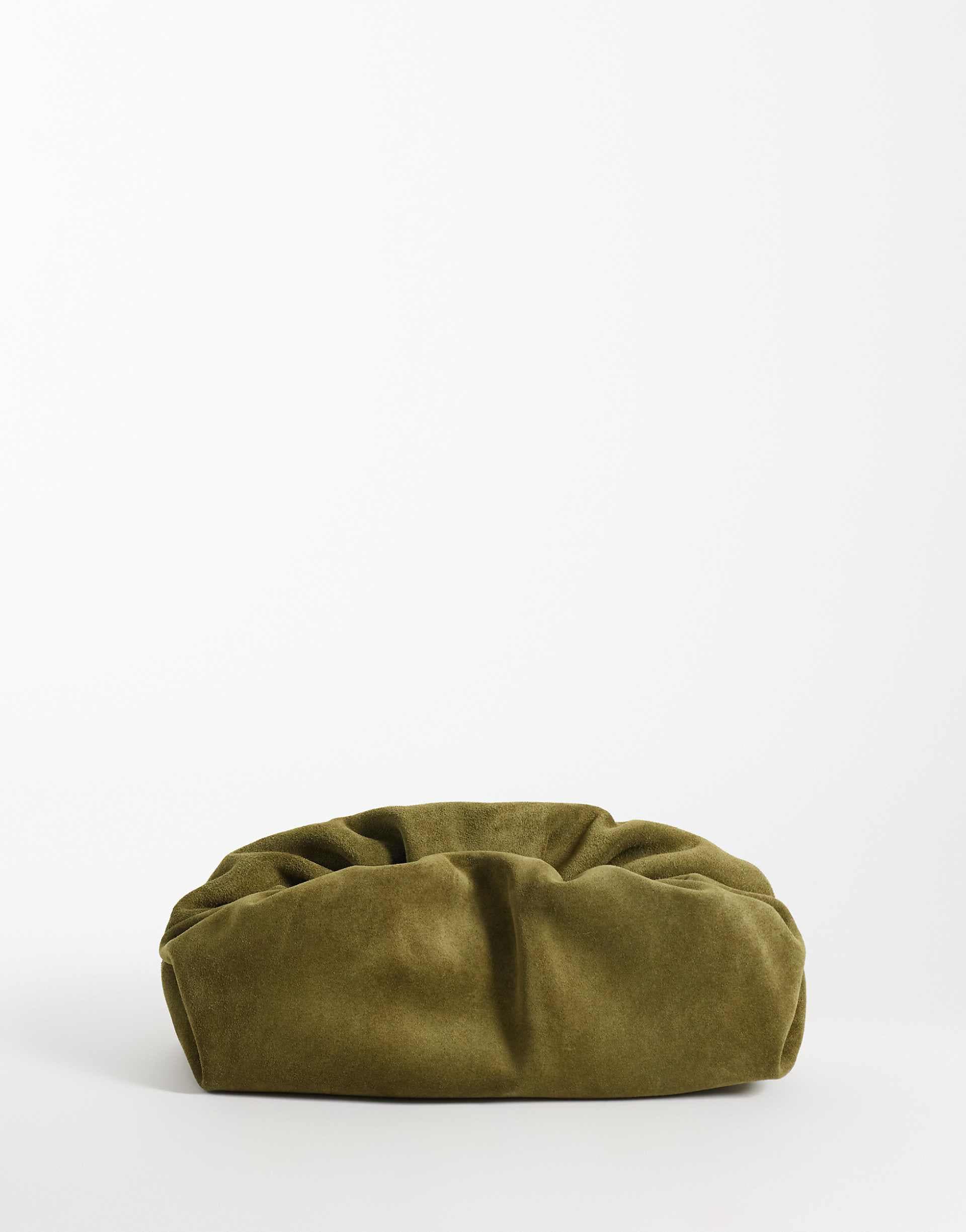 ASOS DESIGN Premium suede cloud clutch bag in olive