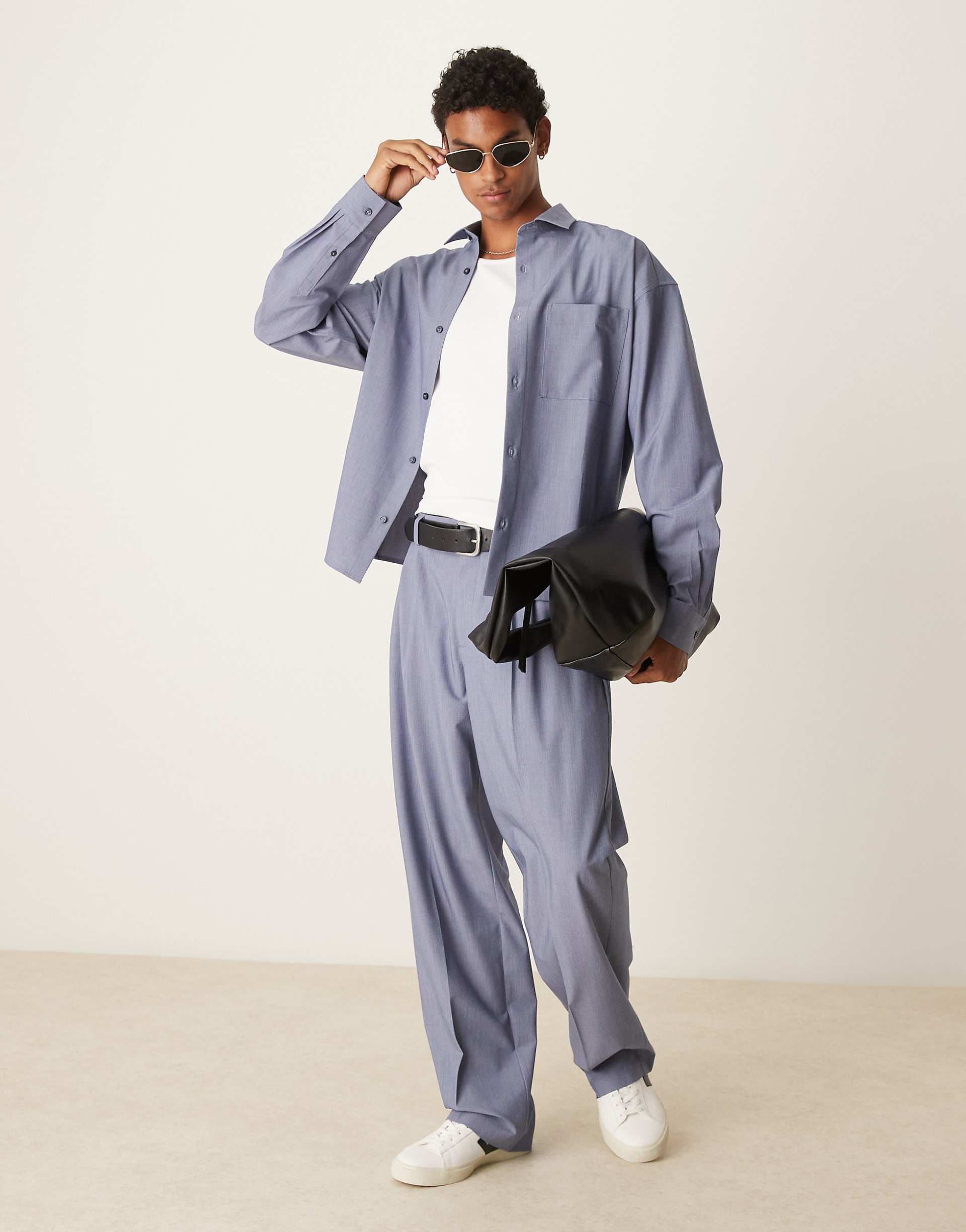 ASOS DESIGN boxy 90s oversized textured shirt in blue - part of a set
