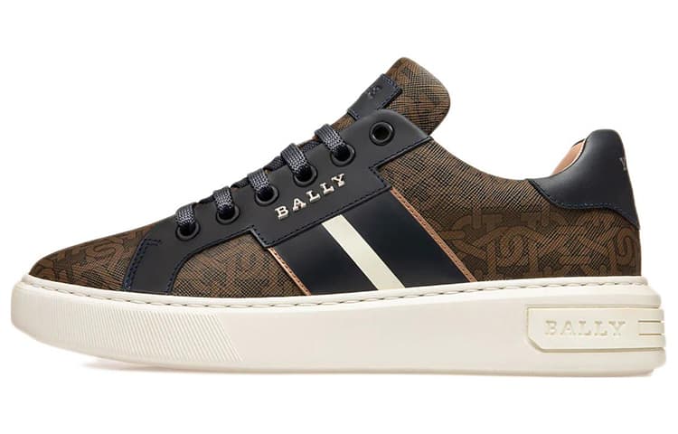 BALLY Leather Low-Top Fashion Skate Shoes Women's Brown Blue