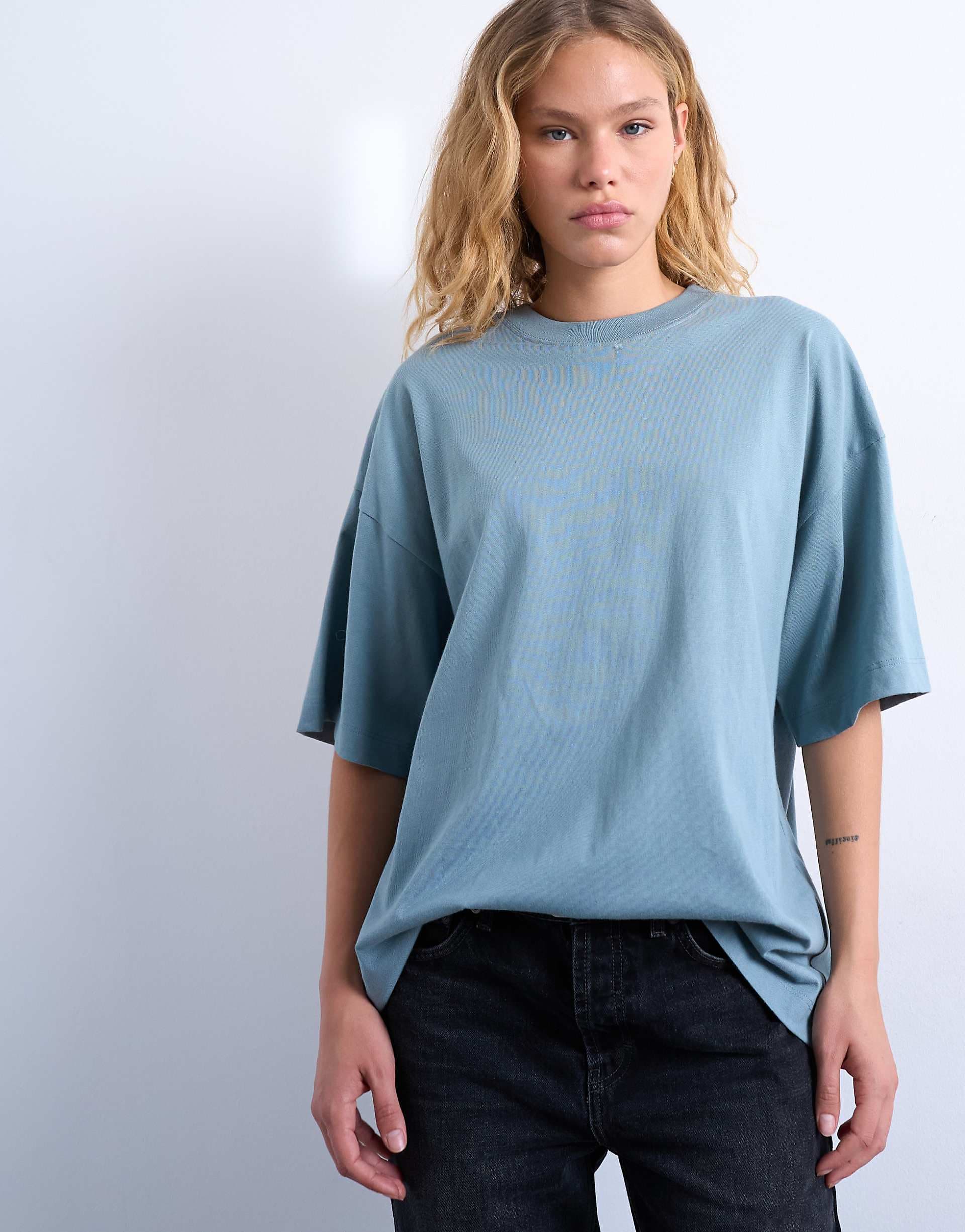 Topshop oversized dropped shoulders tee in lead blue