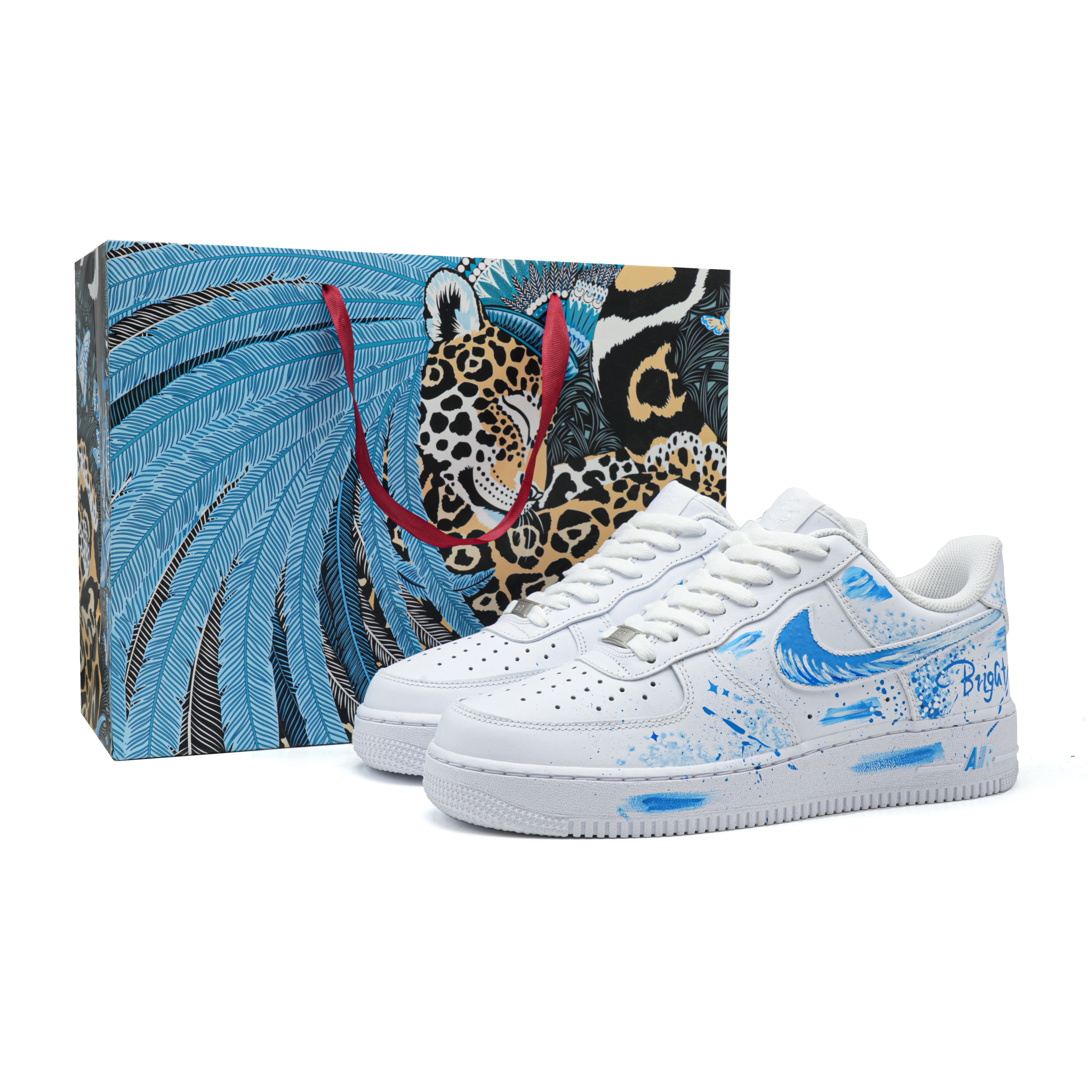 Nike Air Force 1 Unisex Custom Fun Graffiti Simple Fresh Versatile Gift Bag Style Cushioned Lightweight Low-Top Sneakers White Blue