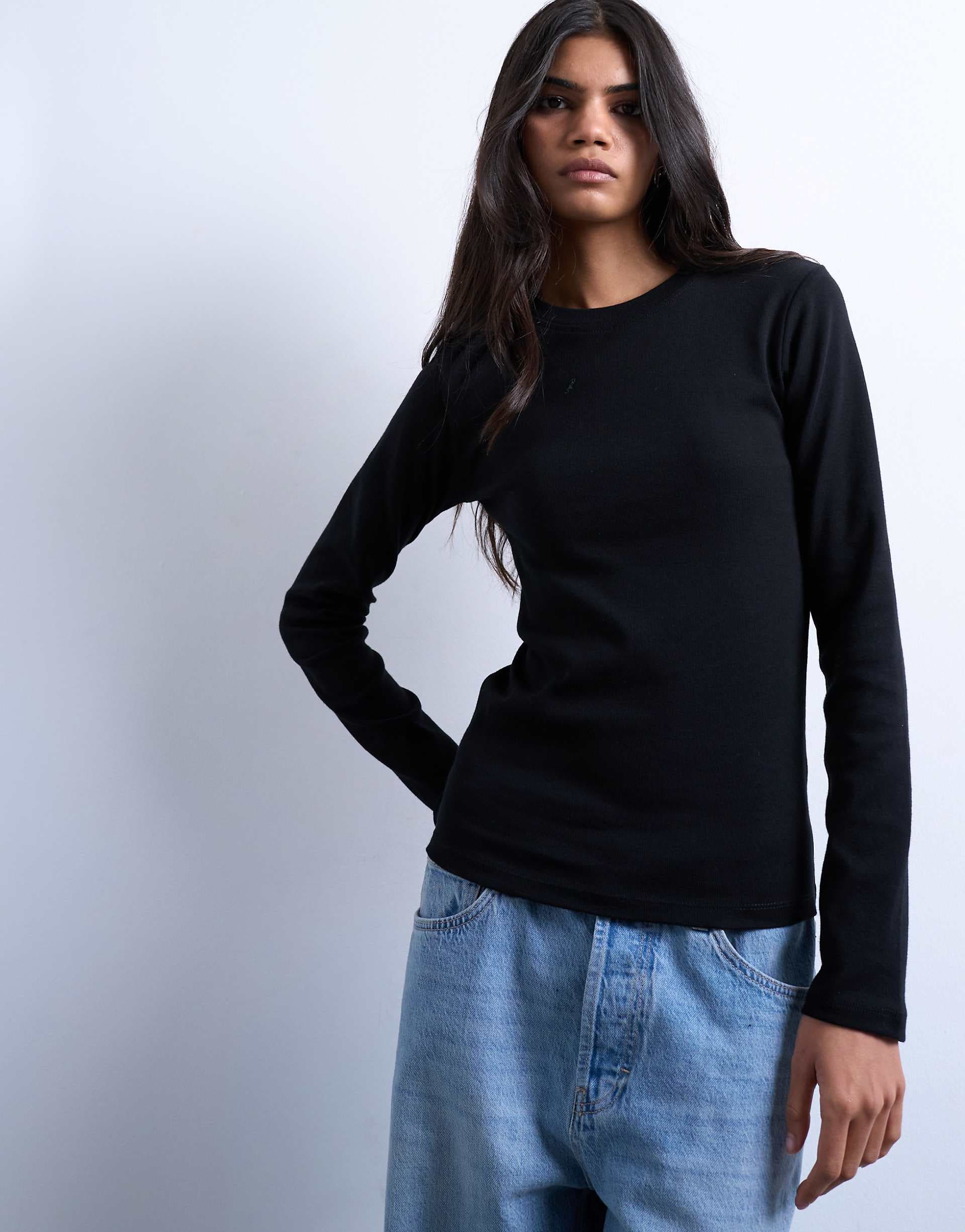 Topshop long sleeve everyday tee in black