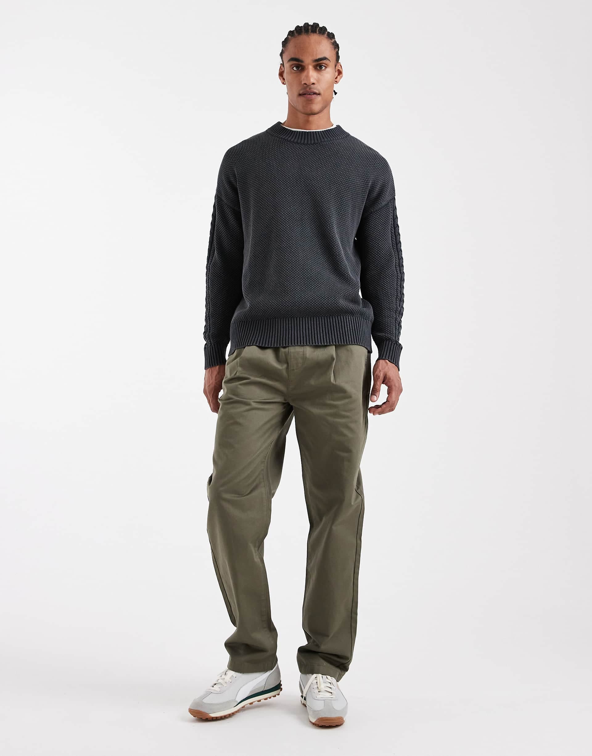 ASOS DESIGN straight leg pants with pleats in khaki green - part of a set