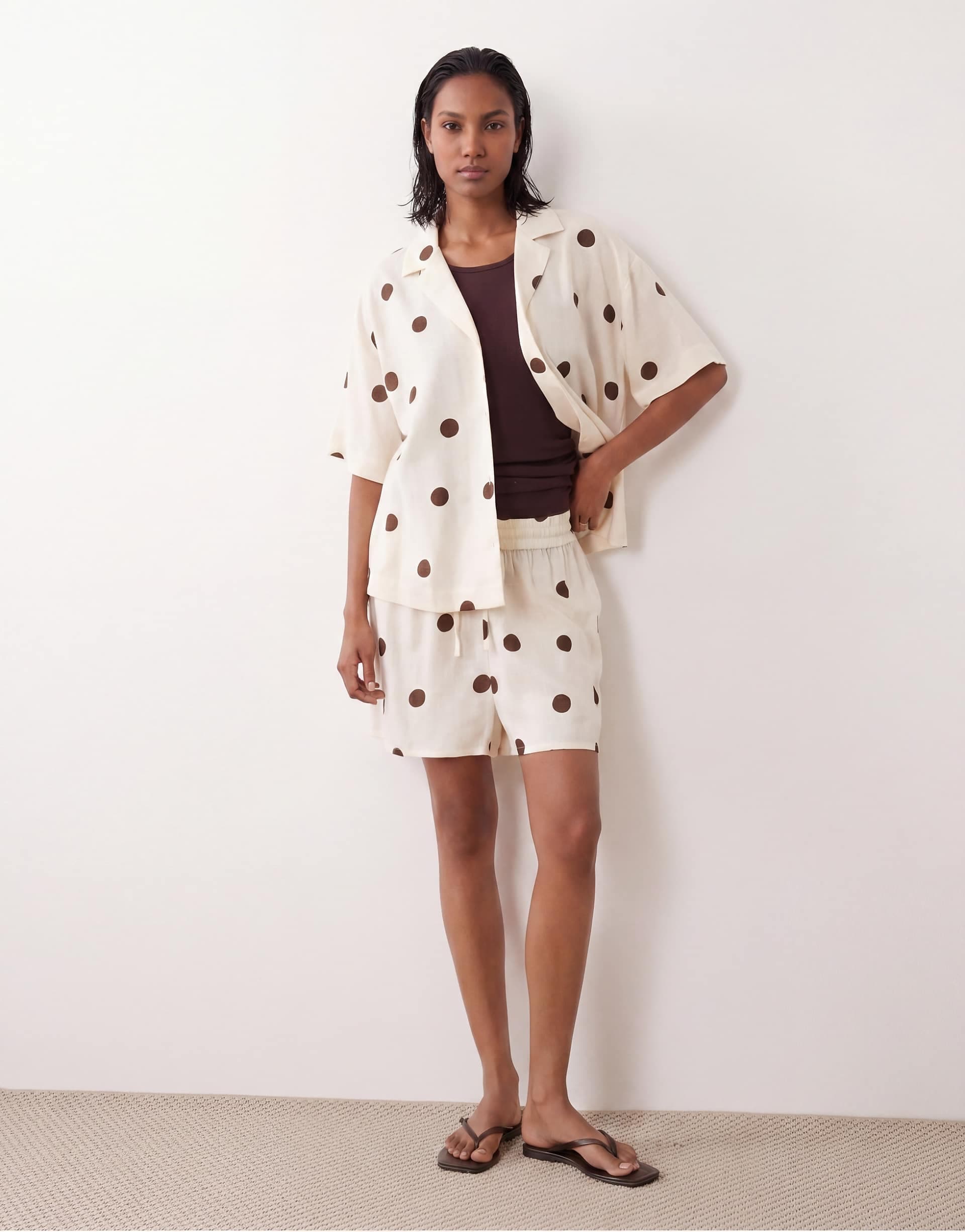 ASOS DESIGN linen blend shorts in polka dots - part of a set