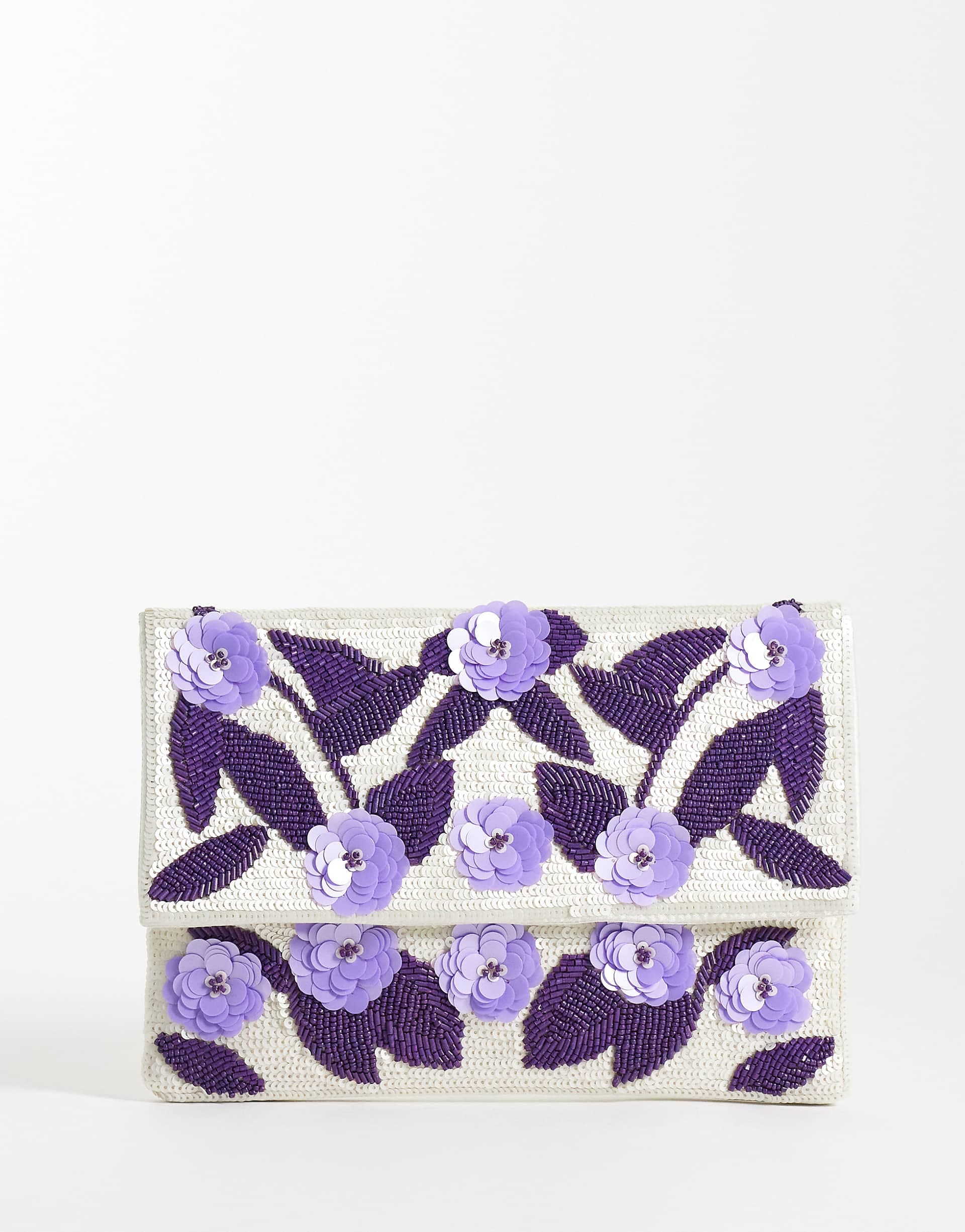 True Decadence embellished floral envelope clutch purse in purple