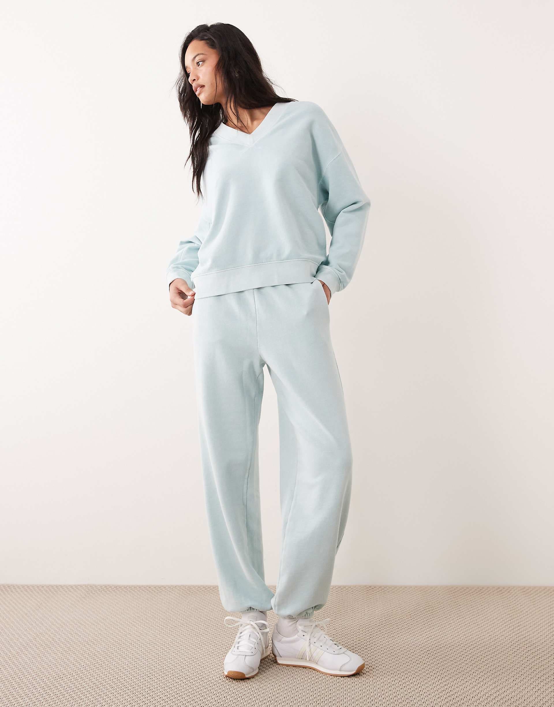 ARKET pure cotton adjustable wide leg sweatpants in mint green - part of a set