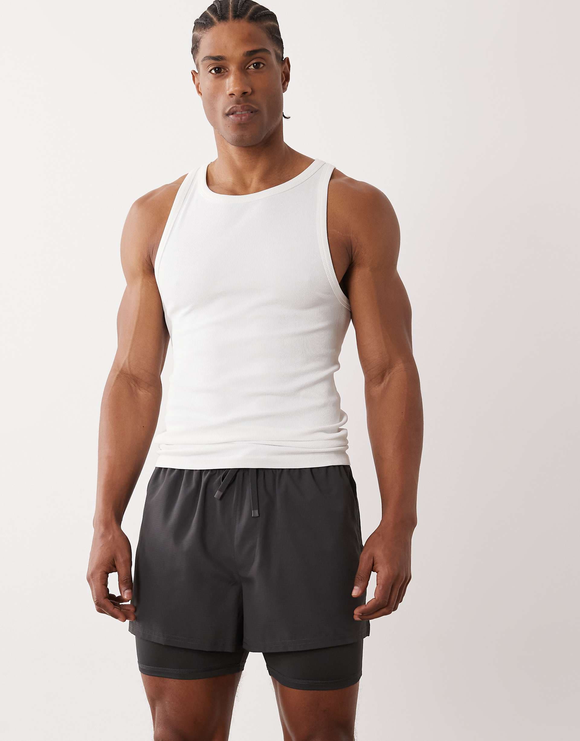 4505 2-in-1 quick dry woven running shorts with zipper pockets in charcoal