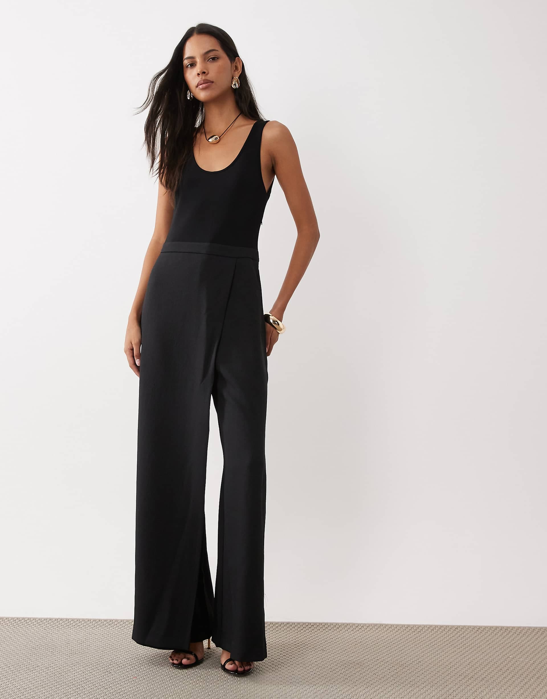 Mango scoop neck sleeveless jumpsuit in black