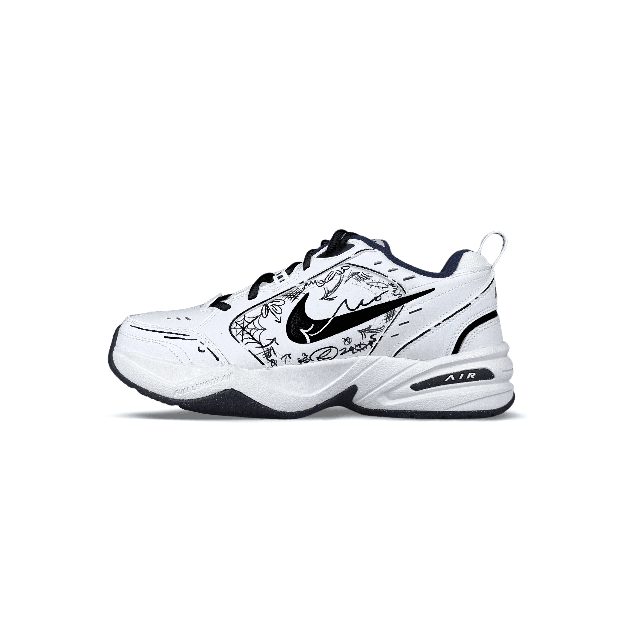 Custom SneakersNike Air Monarch 4 Graffiti Retro Platform Trendy Cushioned Wear-Resistant Dad Shoes Unisex White Black