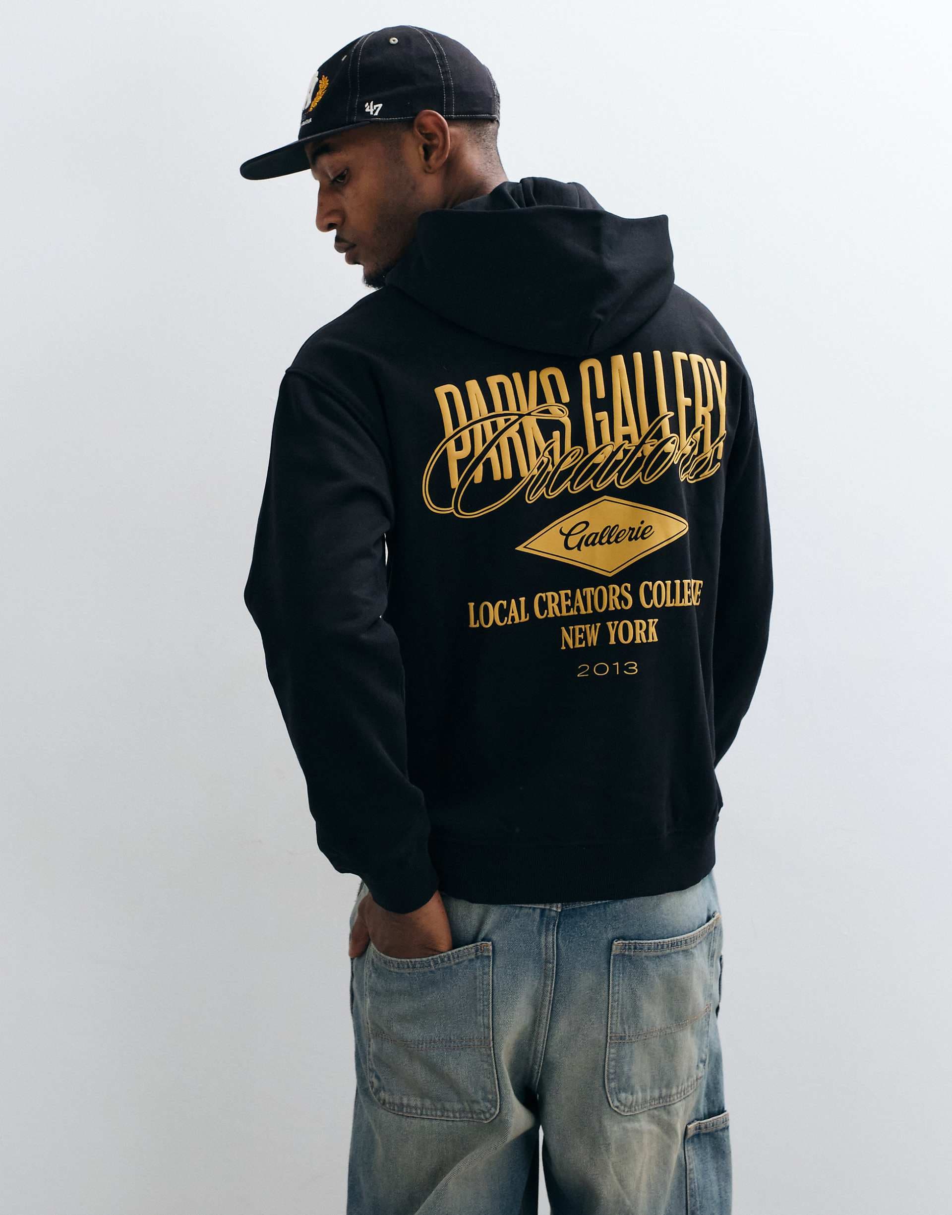 ONLY & SONS relaxed fit hoodie with park gallery back print in black