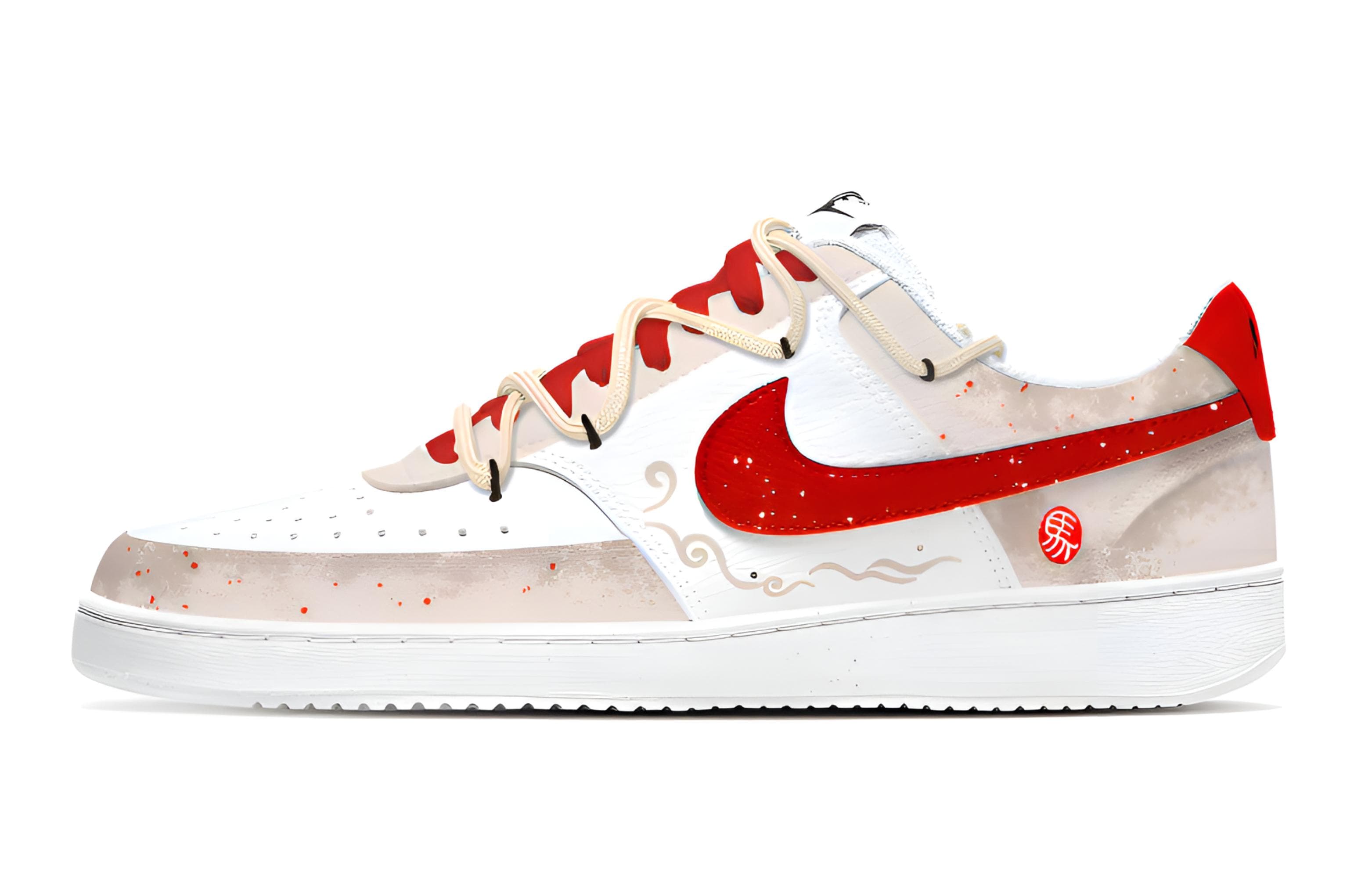 Custom Sneakers Nike Court Vision 1 Red Horse Fortune Year of the Horse Limited Good Luck Zodiac Theme Chinese Trend Red Elements CNY Design Personalized Hand-Painted Spray Paint Skate Shoes Women's Red White