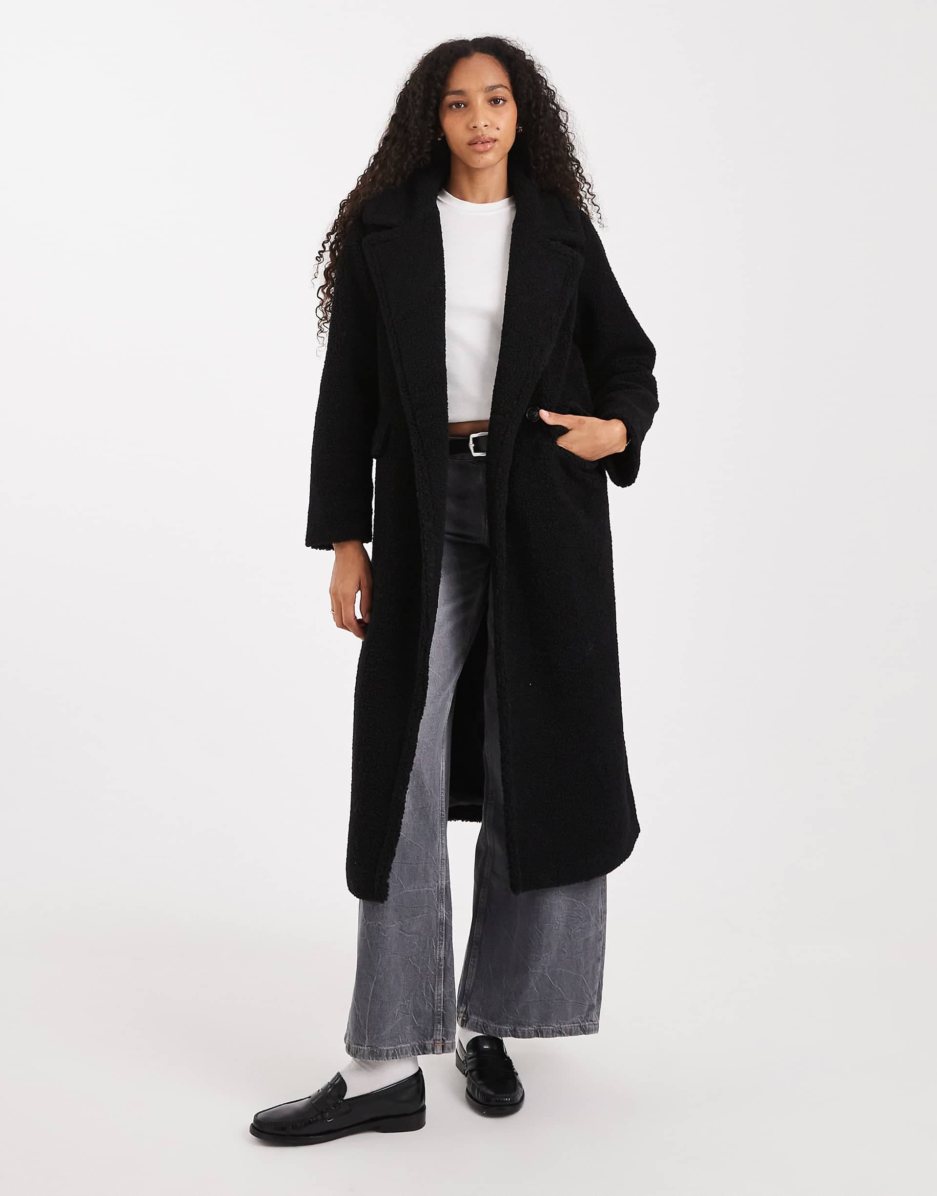 Threadbare borg maxi coat in black