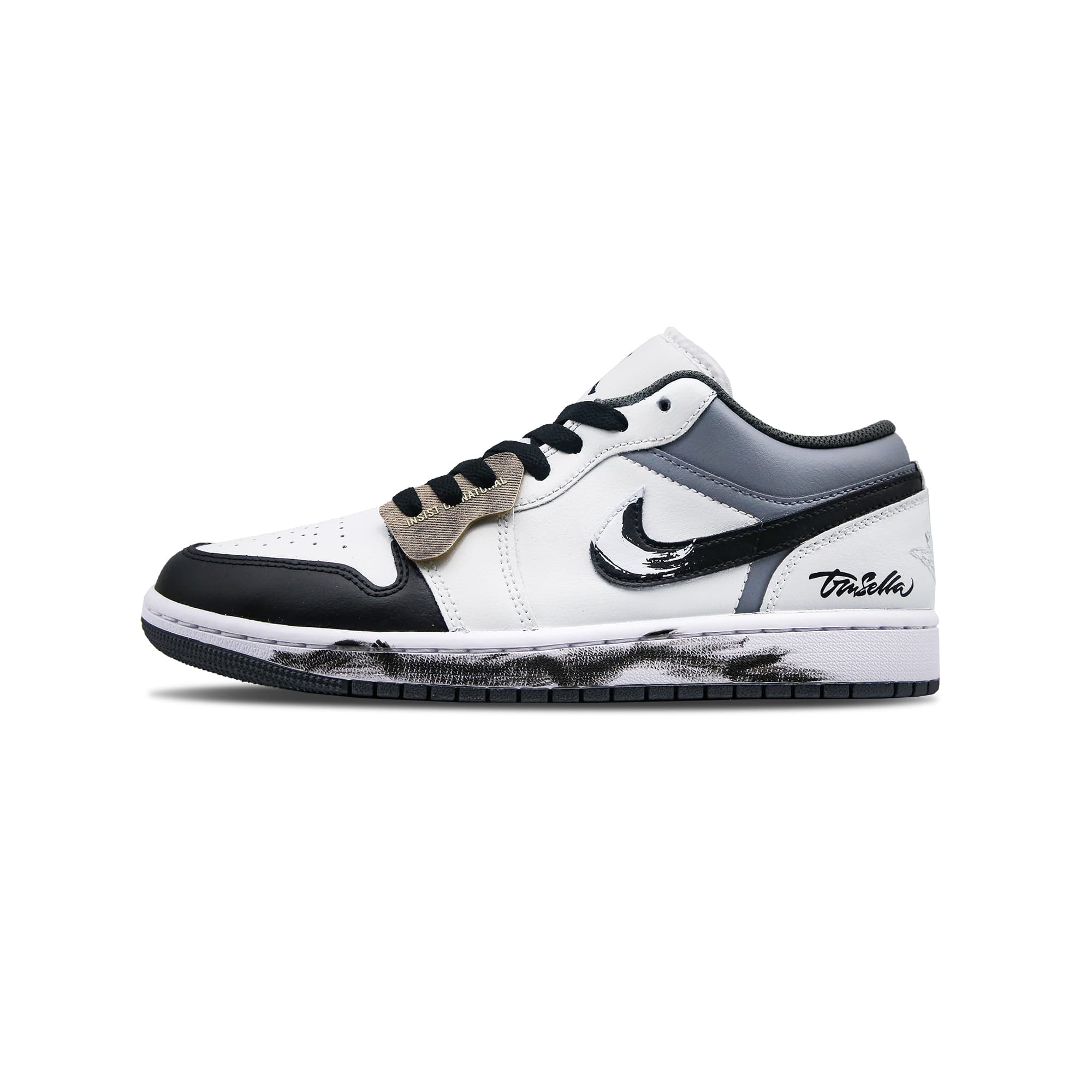 Custom Sneakers: Jordan Air Jordan 1 Low "Neo Script" Comfortable Fashion Trendy Versatile Slip-Resistant Wear-Resistant Low-Top Retro Basketball Shoes Unisex Black White Gray