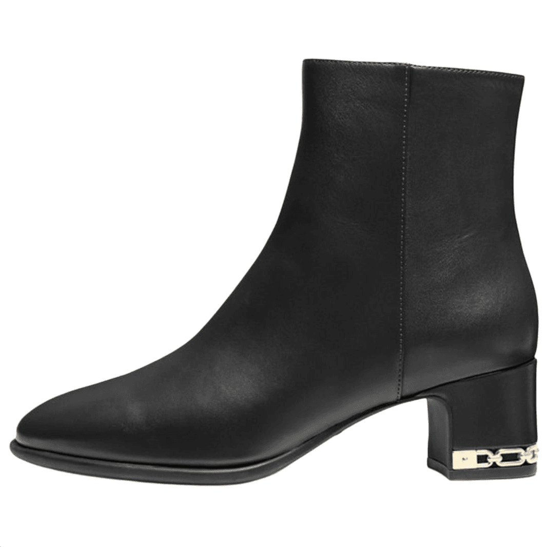 MICHAEL KORS June Leather Round Toe Chunky Heel Ankle Boots 5.5cm Women's Black
