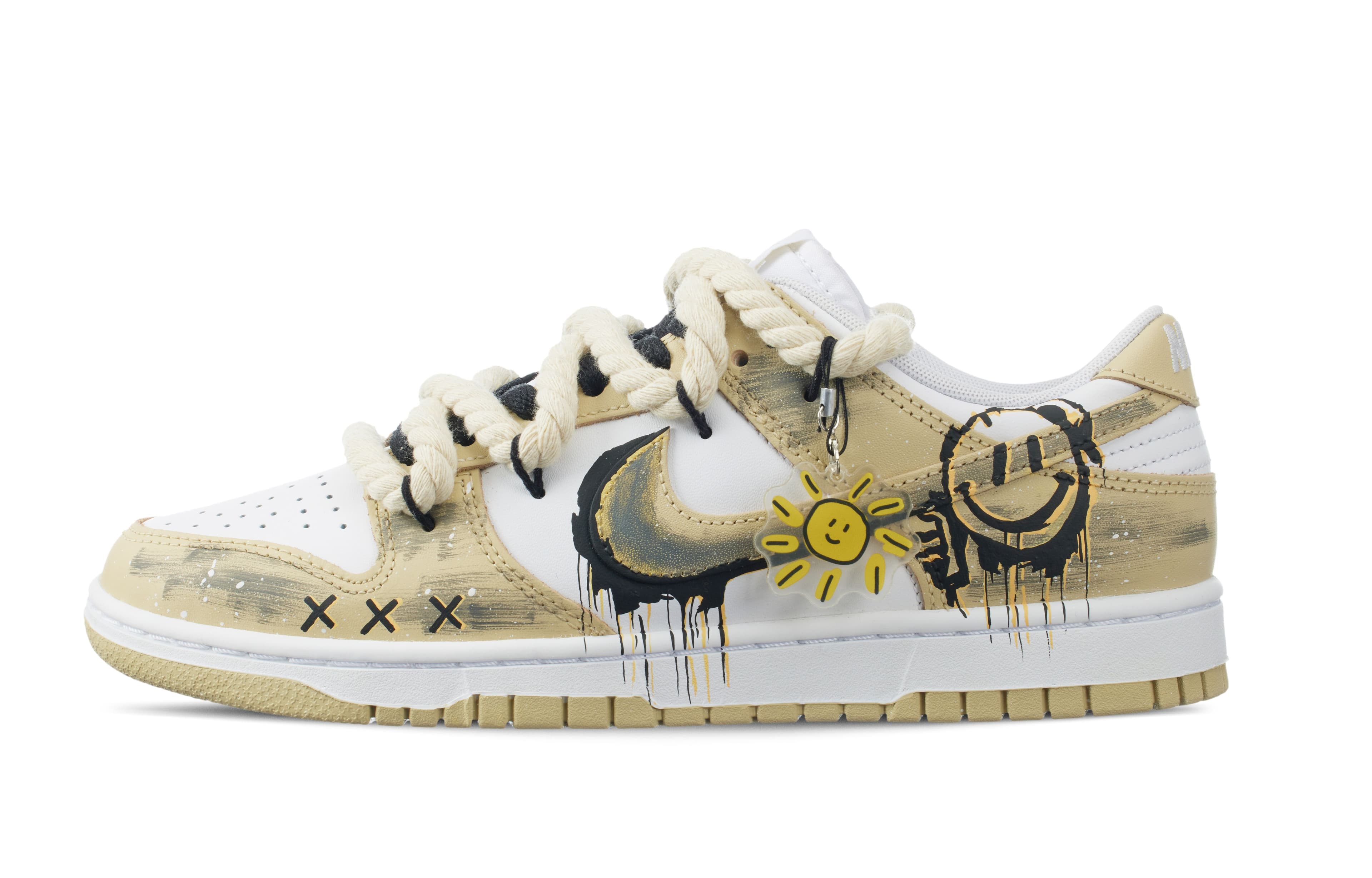 Nike Smiley Graffiti Anti-Slip Wear-Resistant Low-Top Skateboard Shoes Men's Yellow White