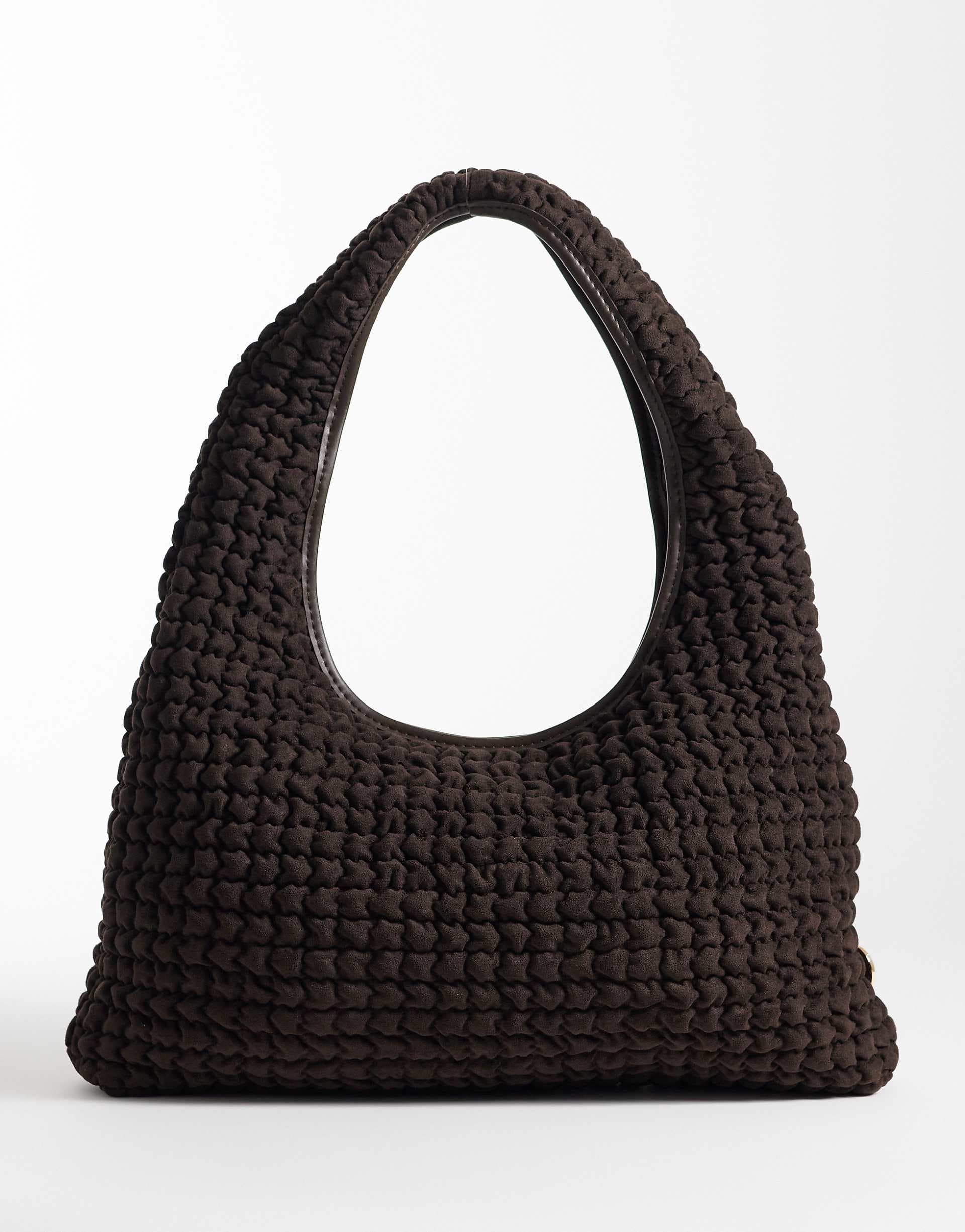 River Island scrunch suedette slouch bag in dark brown