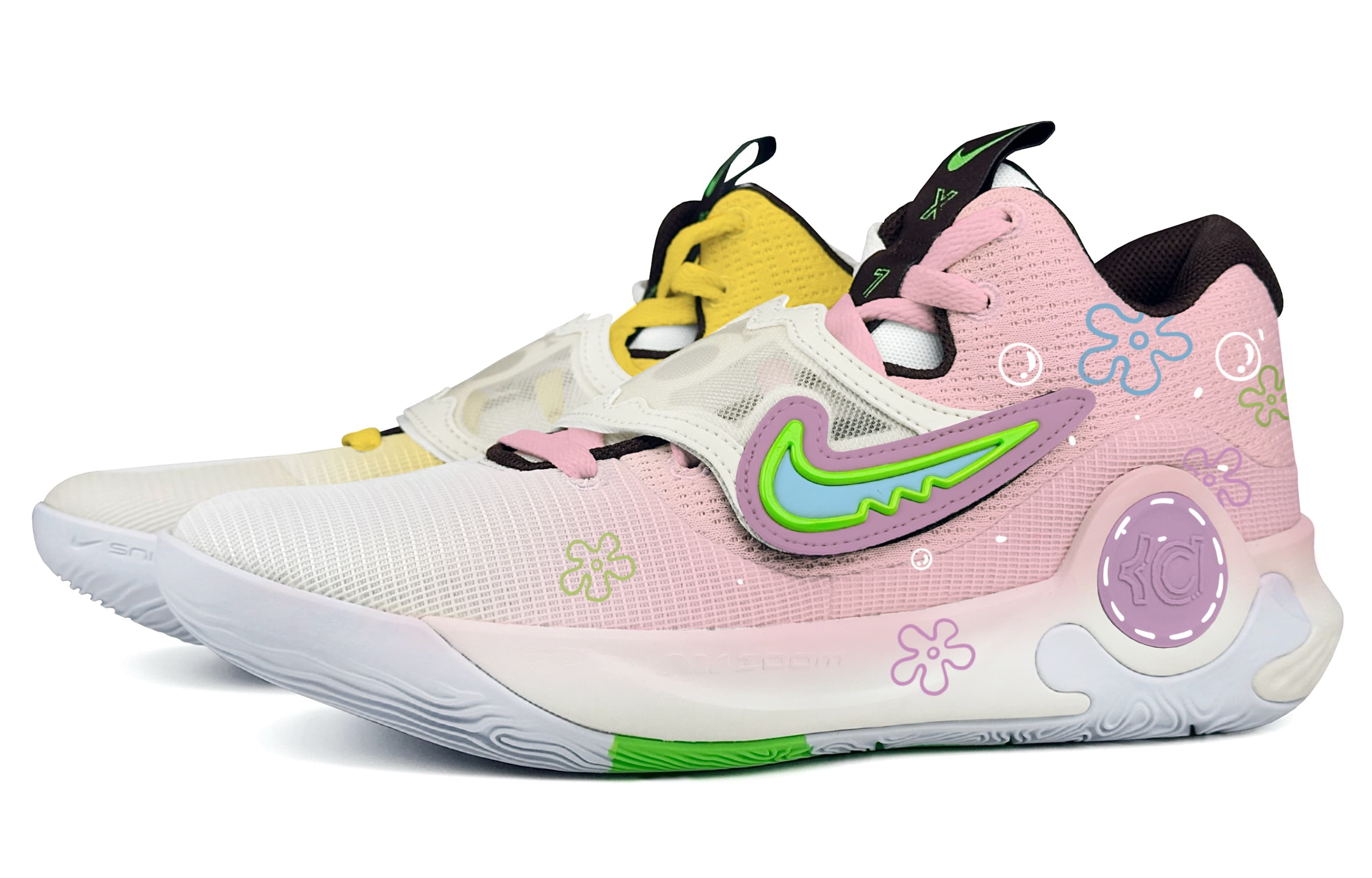 Nike KD Trey 5 X 'Steam Rose Ocean Twins Mismatch' Custom Sneakers Cartoon Style Trendy Versatile Fashion Cushioned Impact-Resistant Low-Top Basketball Shoes Men's Pink
