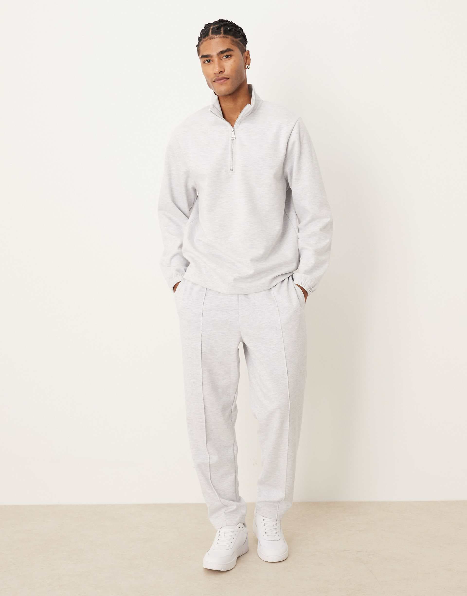 ASOS DESIGN relaxed scuba-style fabric tapered sweatpants with pin tuck in gray - part of a set