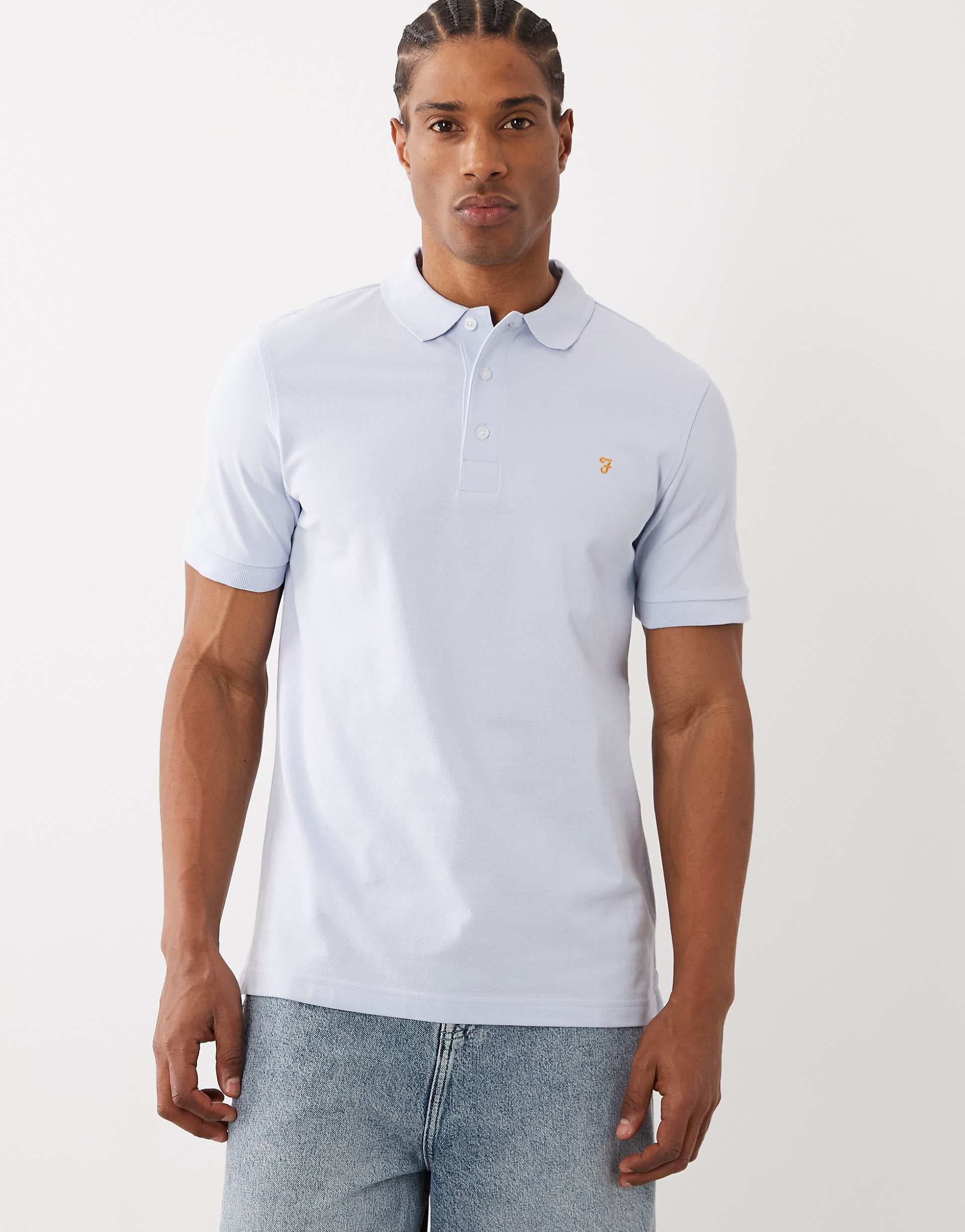Farah Blanes short sleeve logo polo in light blue