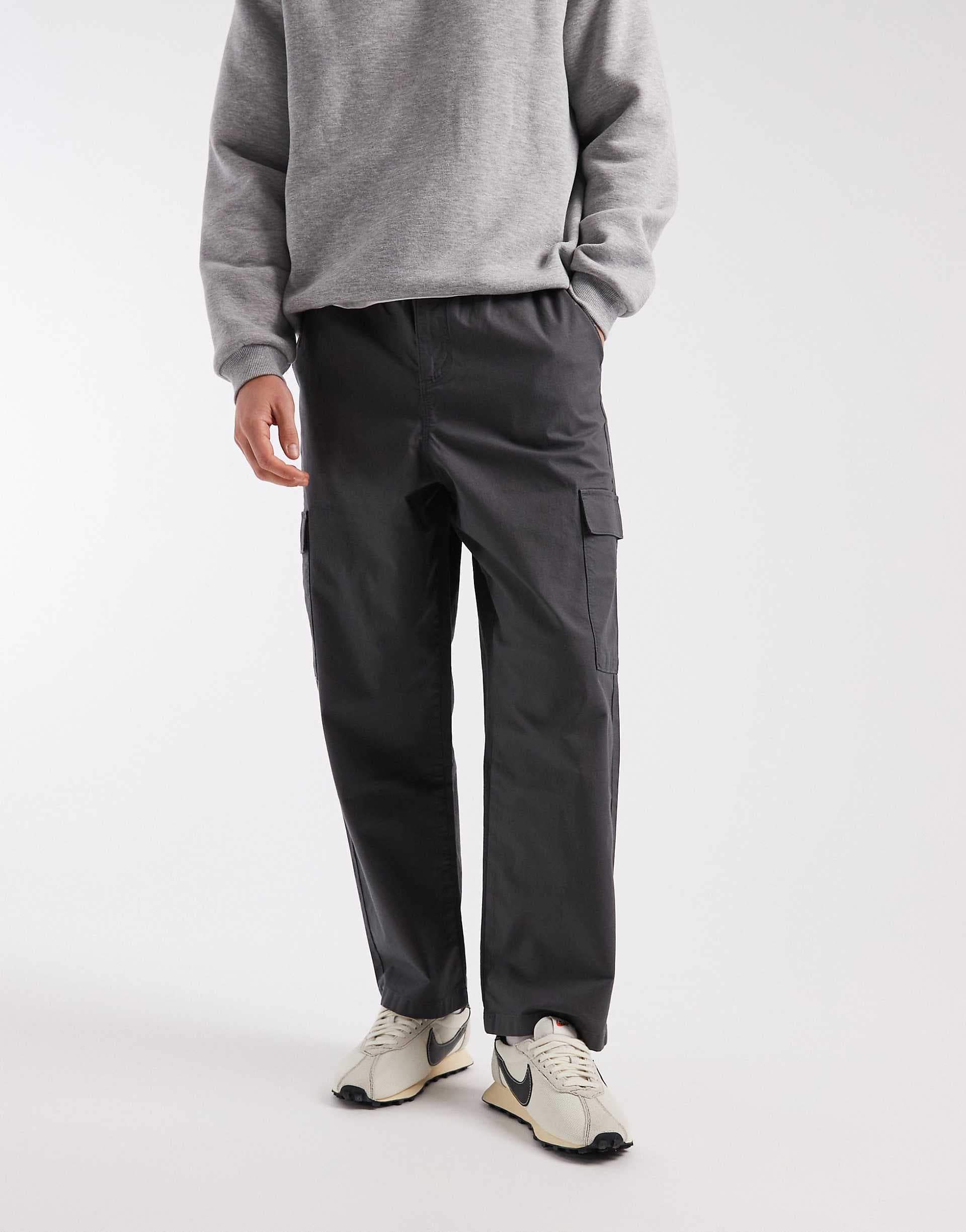 ASOS DESIGN relaxed tapered pull on cargo pants in black ripstop