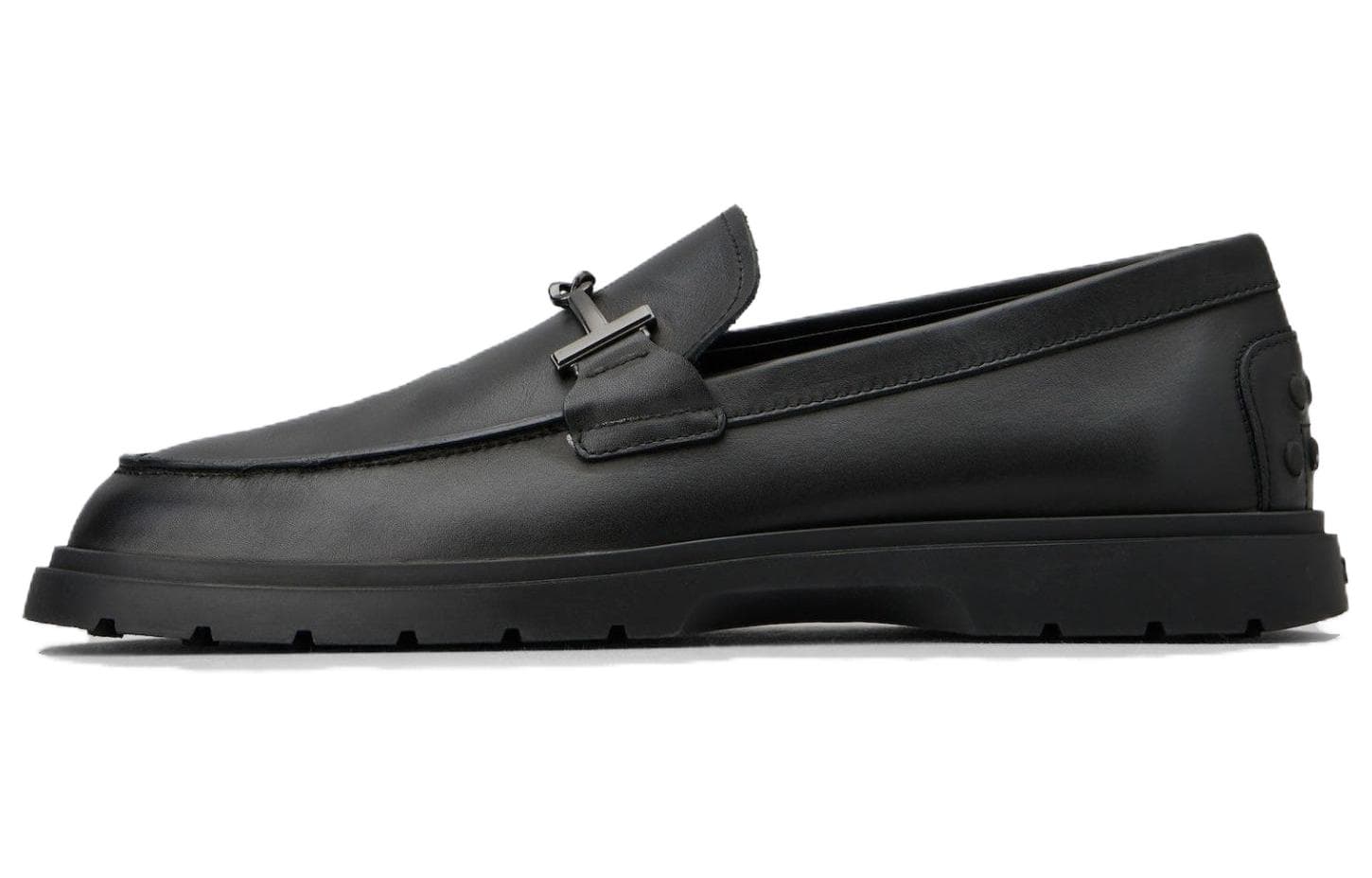 TOD'S Leather Slip-On Round Toe Loafers Men's Black