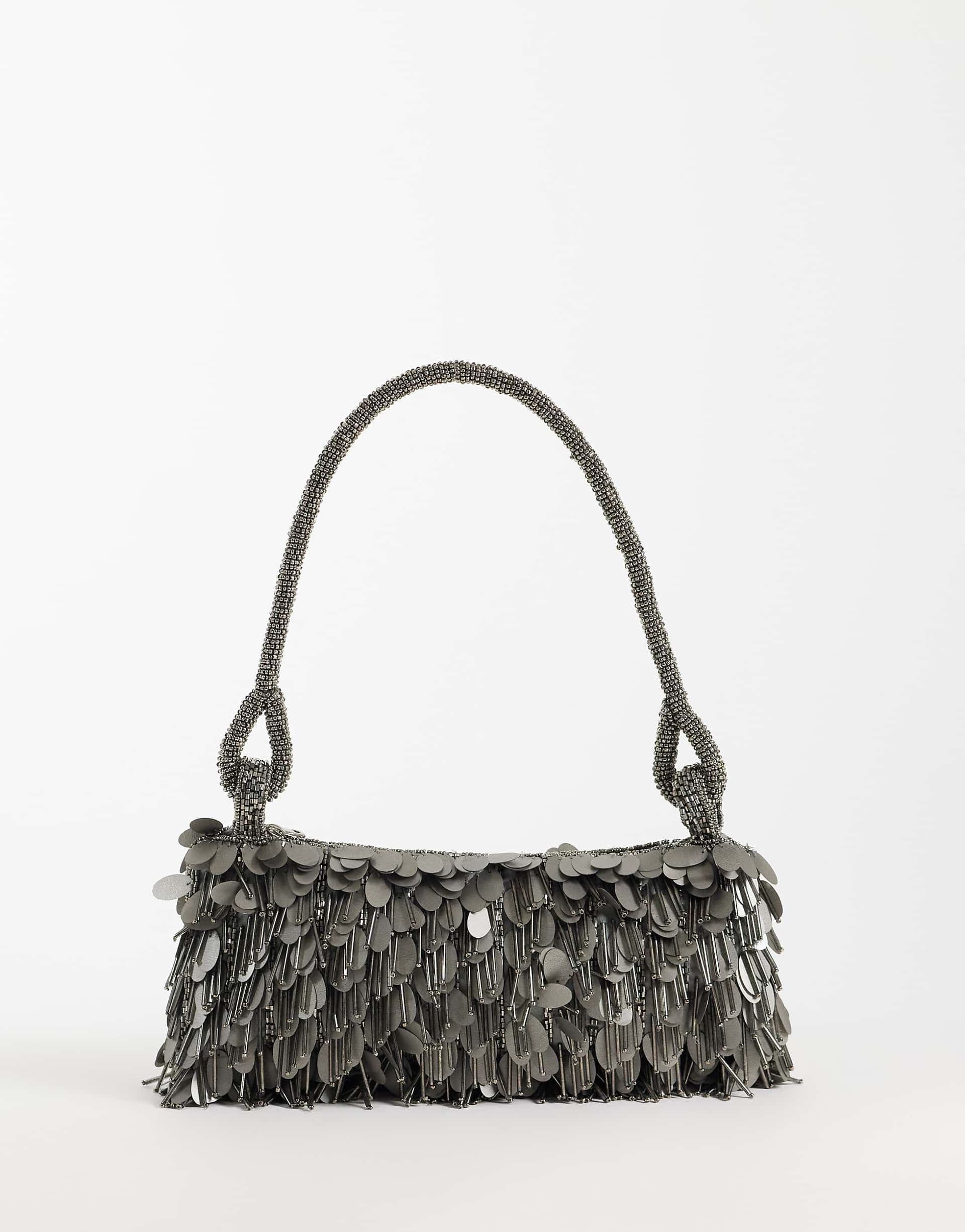 ASOS DESIGN sequin & bead shoulder bag in gunmetal silver