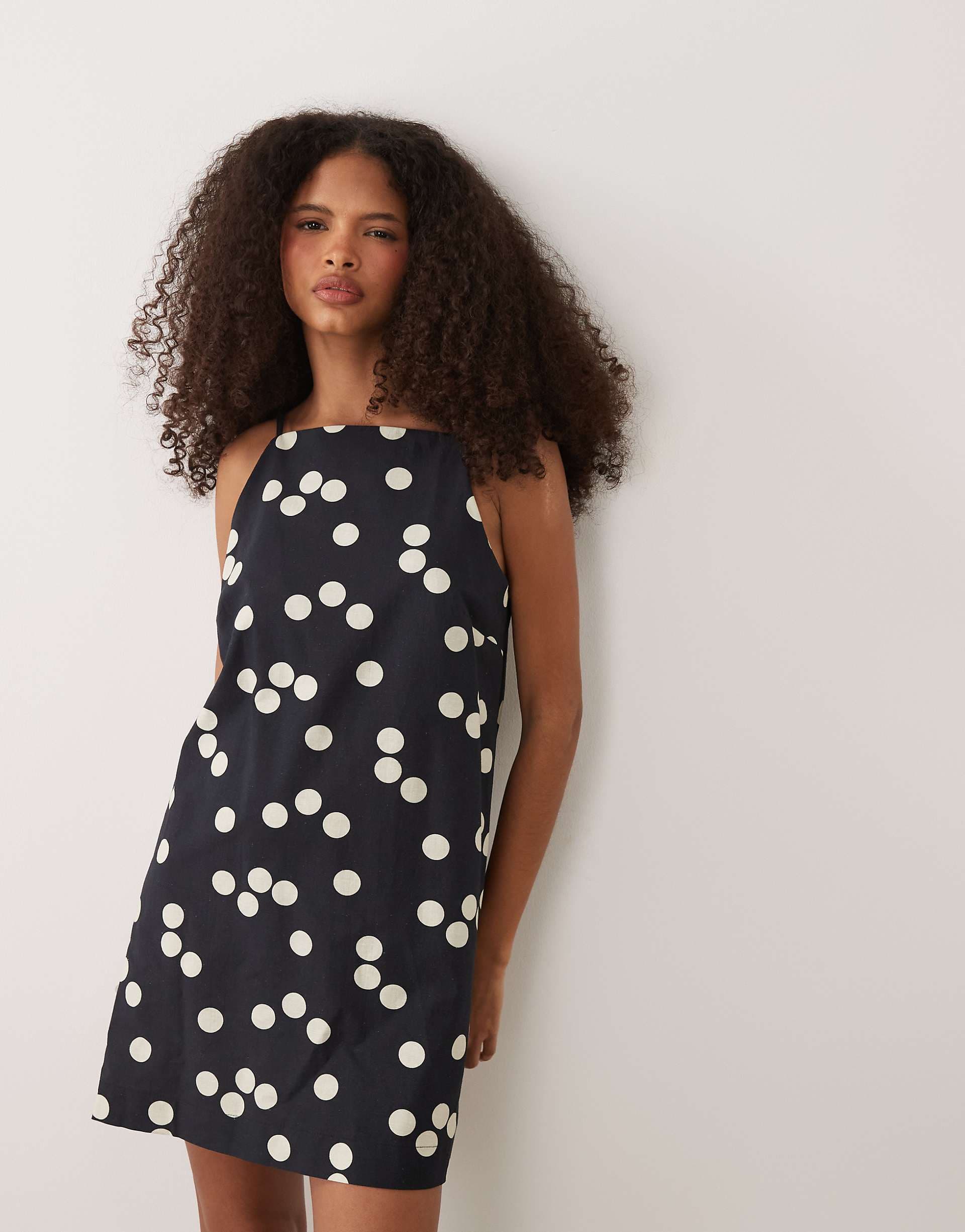 ASOS DESIGN mini shift linen blend dress in polka dot print