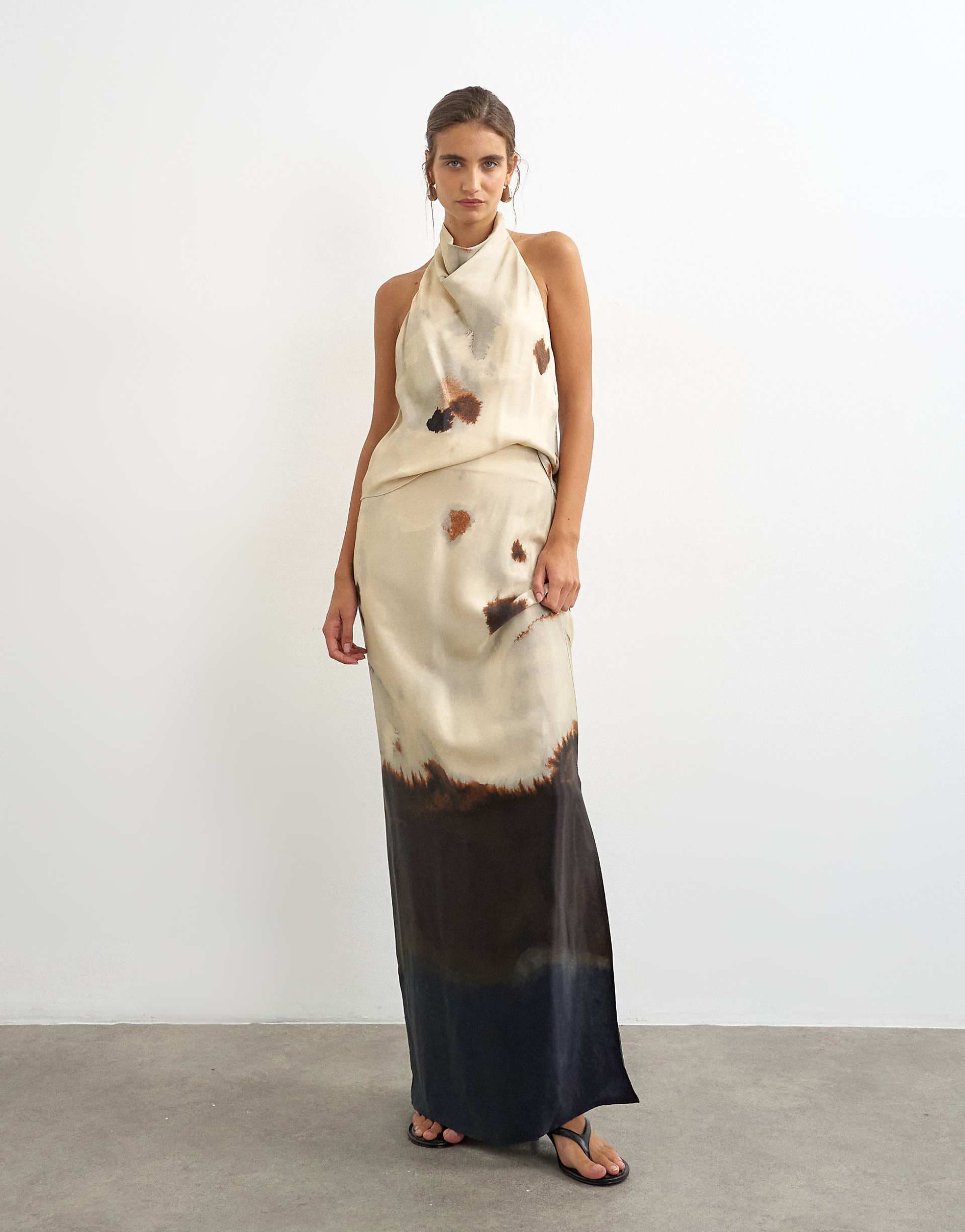 Topshop printed satin column maxi skirt in abstract print - part of a set