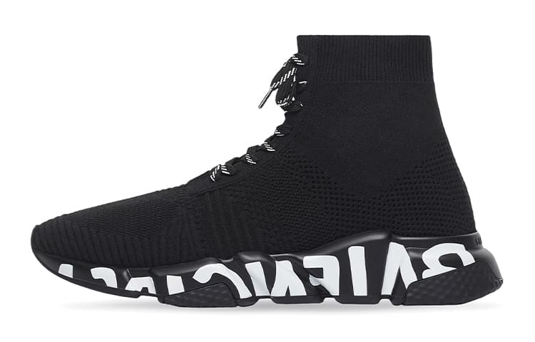Balenciaga Speed Lace Up Graffiti Recycled Knit Black