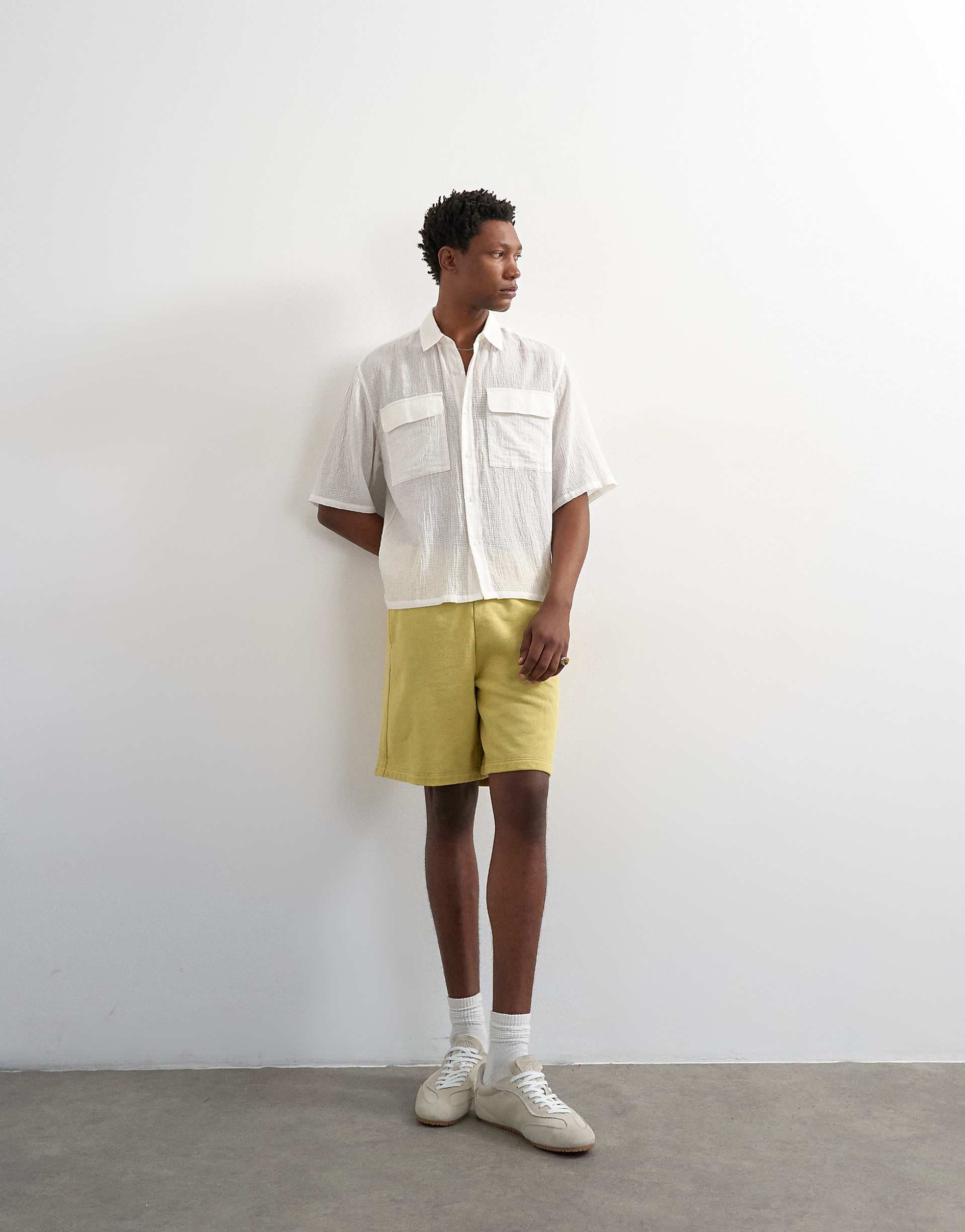 Topman relaxed fit bermuda sweat shorts in washed yellow